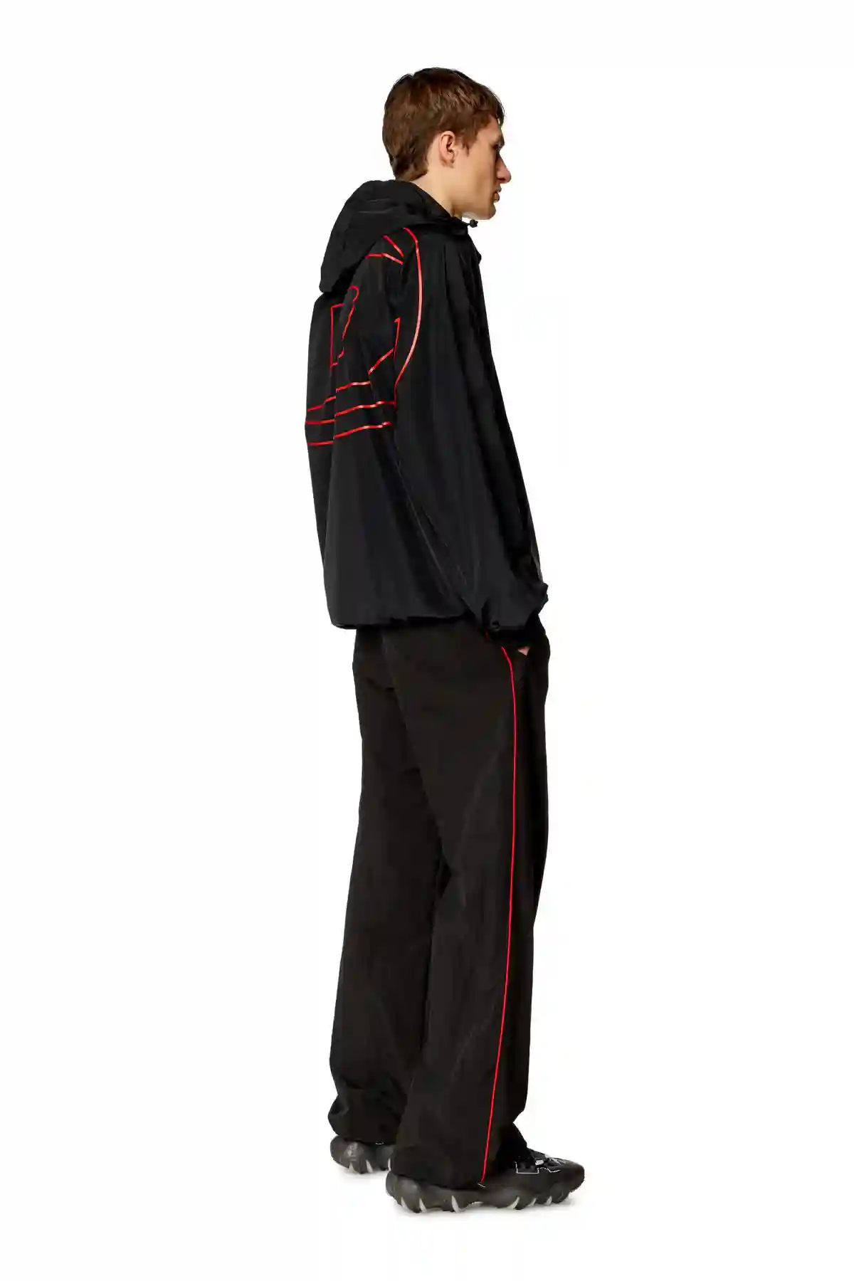 Black Windbreaker with shiny Oval D print Jacket