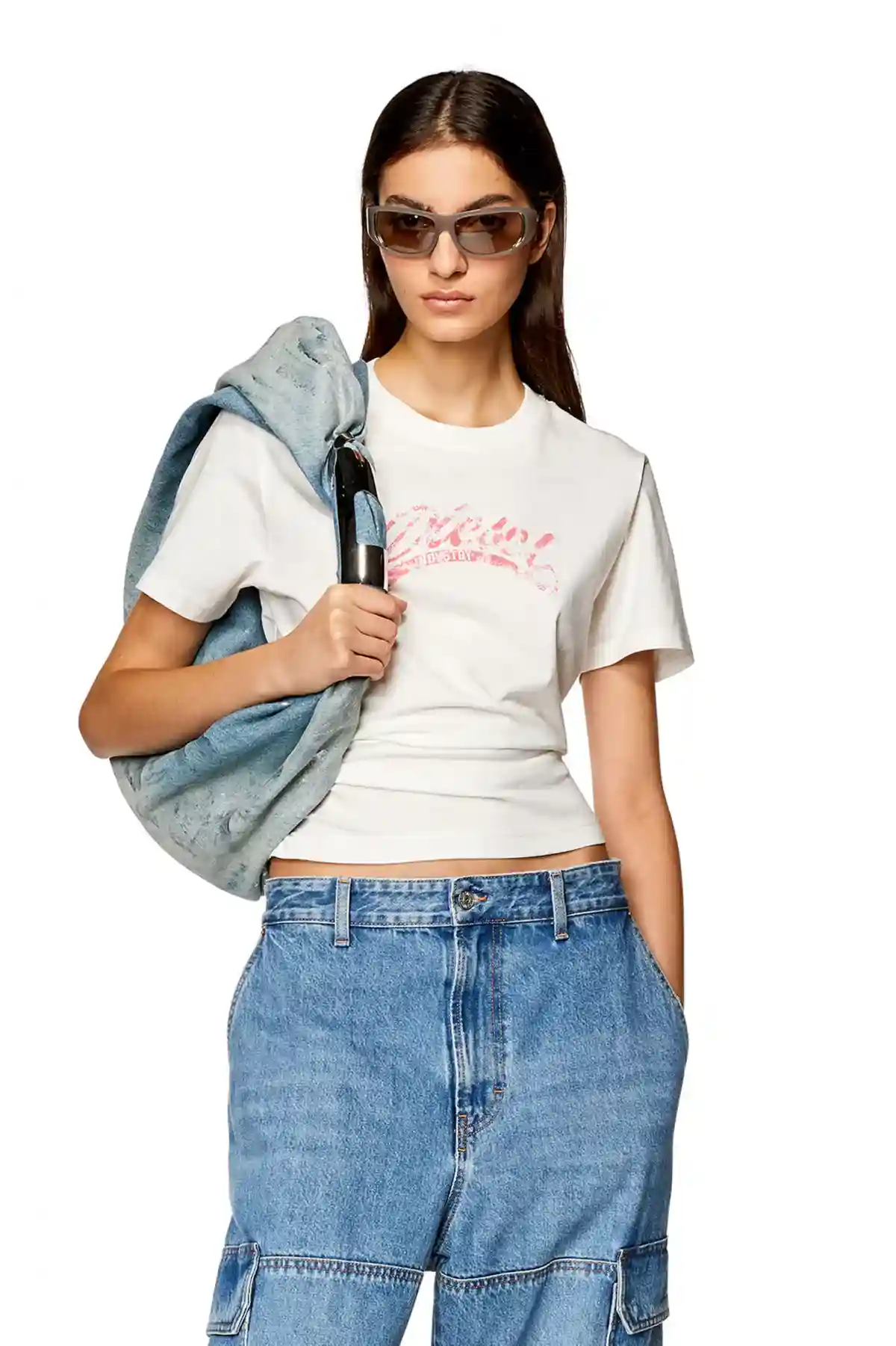 White T-shirt with destroyed logo print