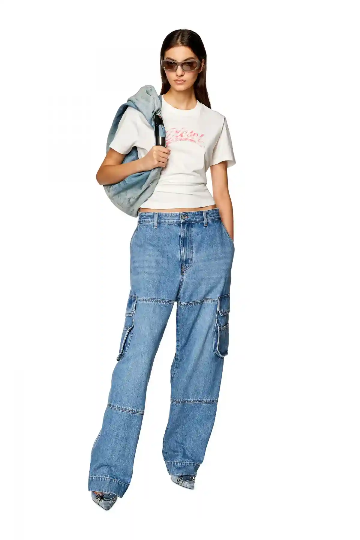 White T-shirt with destroyed logo print