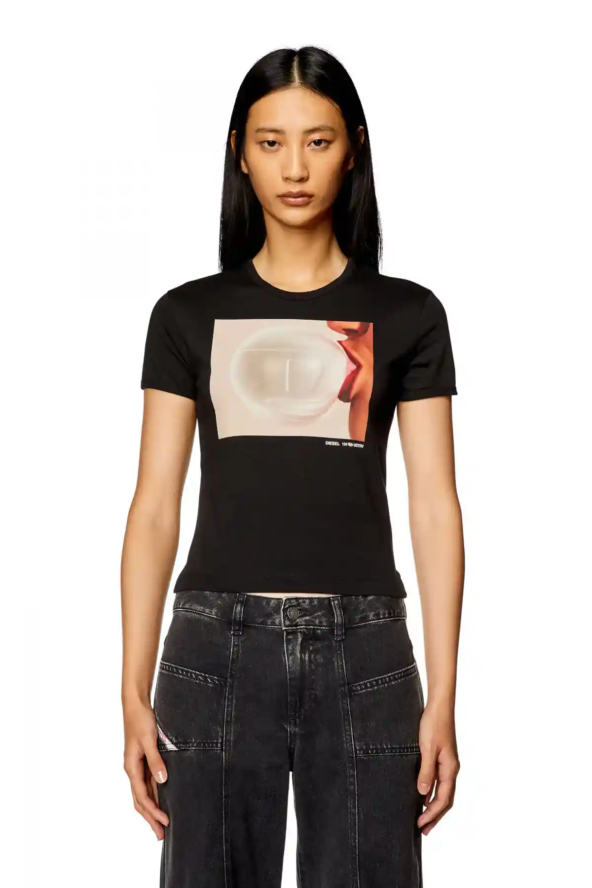 Black T-shirt with Oval D bubblegum print