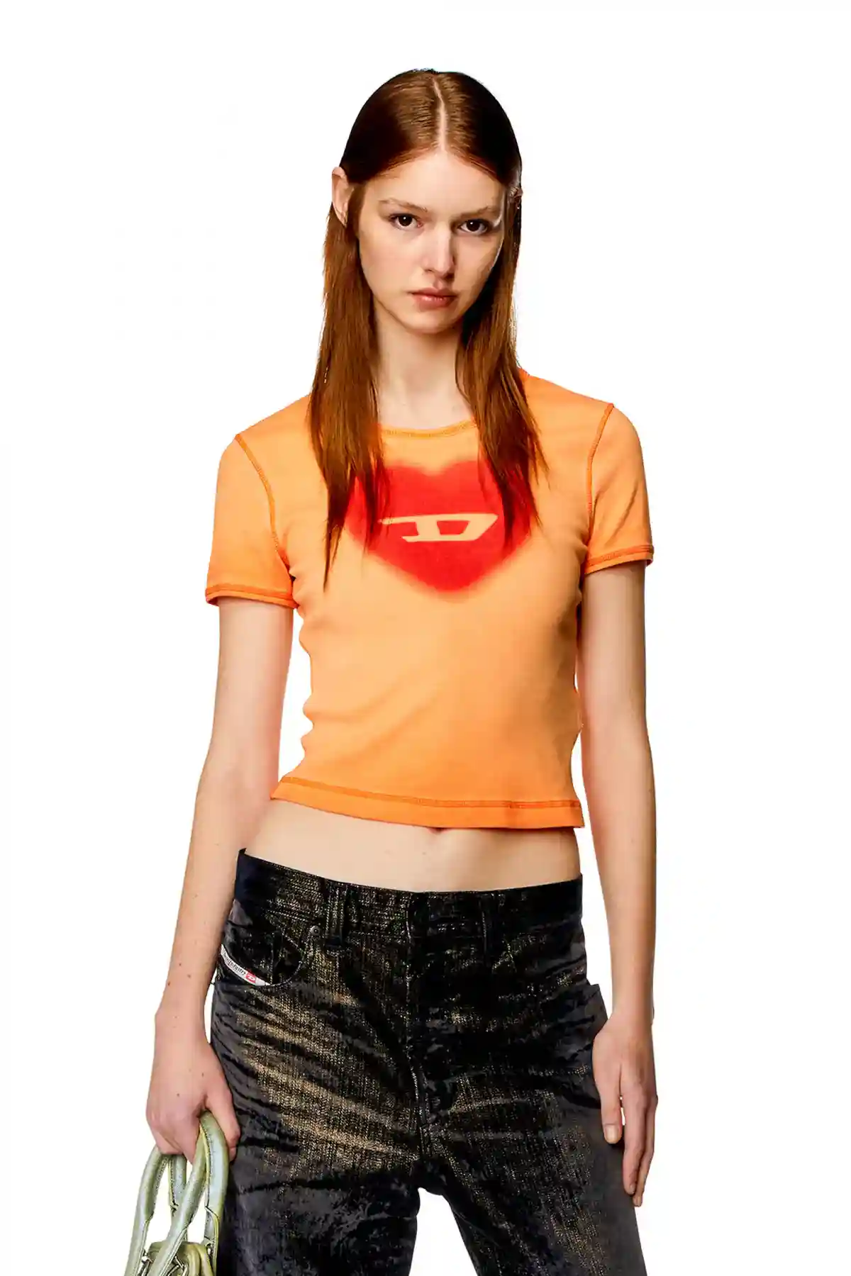Orange Ribbed T-shirt with watercolour heart D