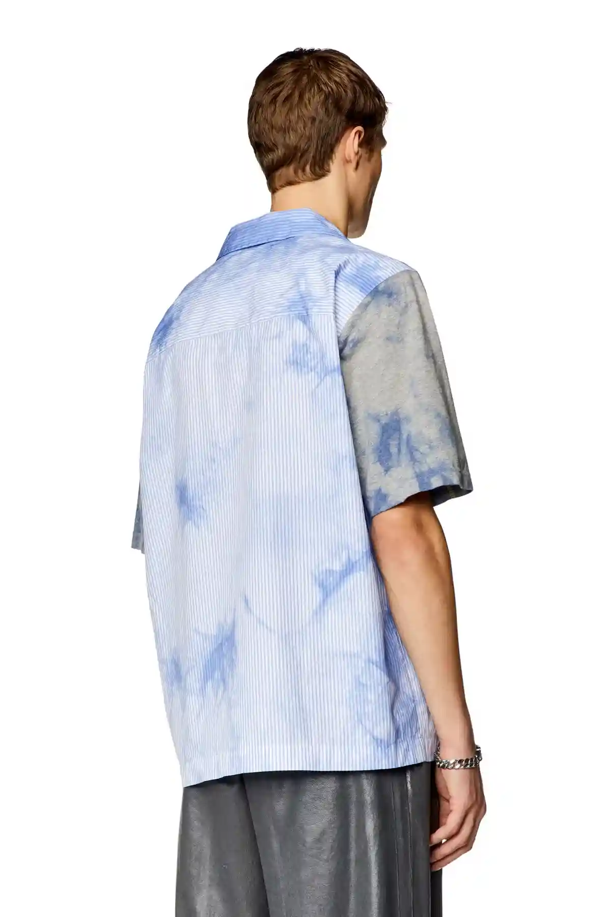 Blue Tie-dyed poplin and jersey bowling shirt