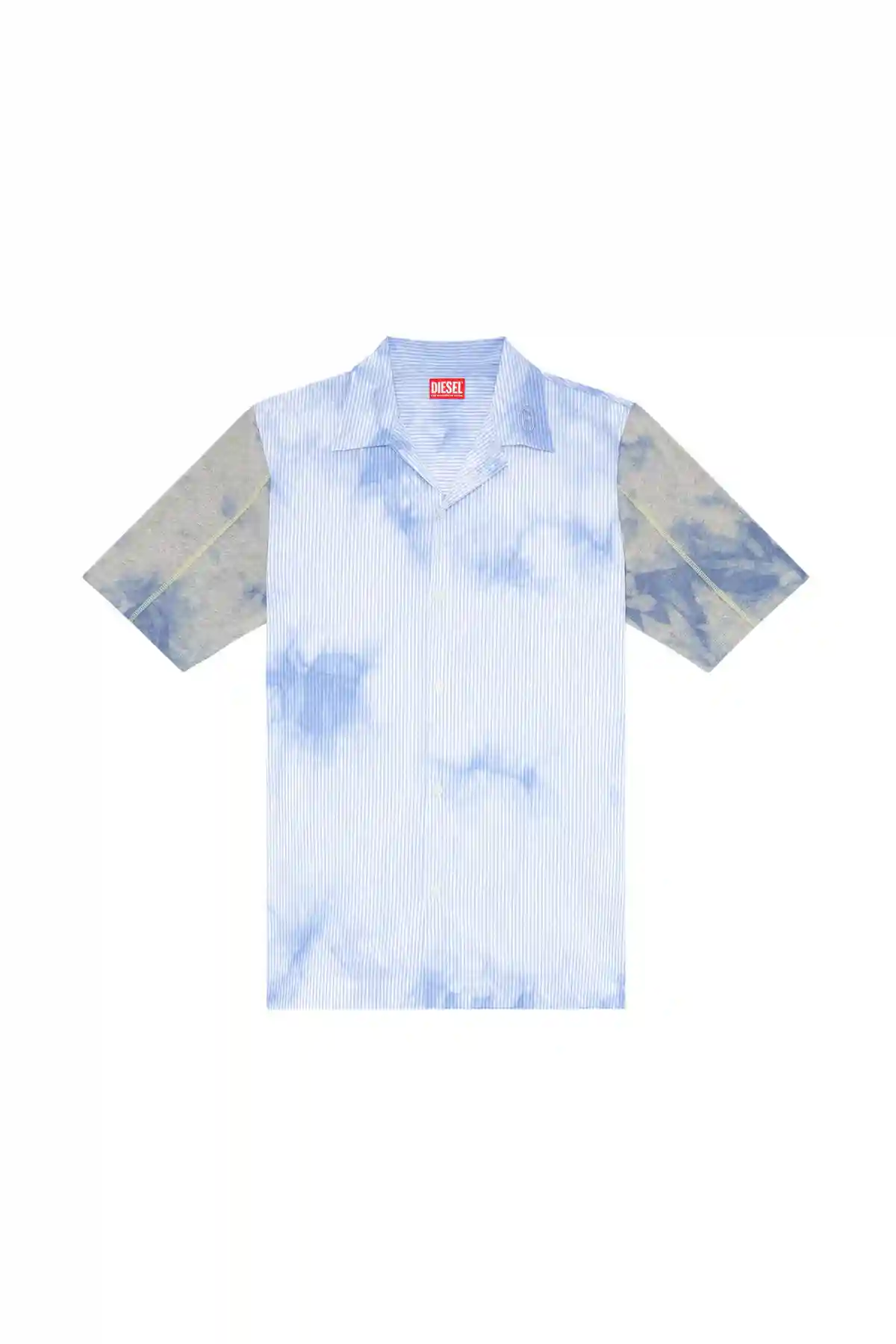 Blue Tie-dyed poplin and jersey bowling shirt