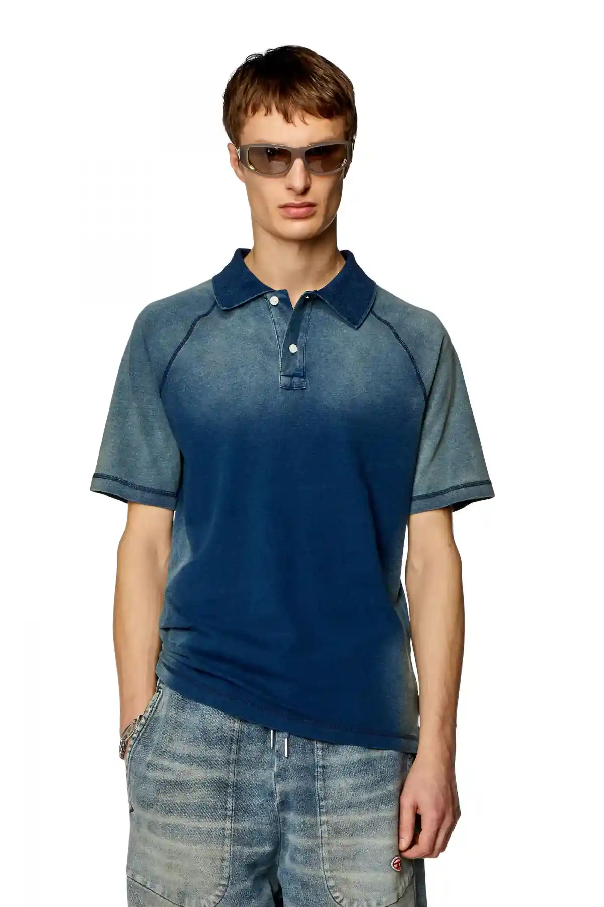 Blue Polo shirt with sun-faded effects