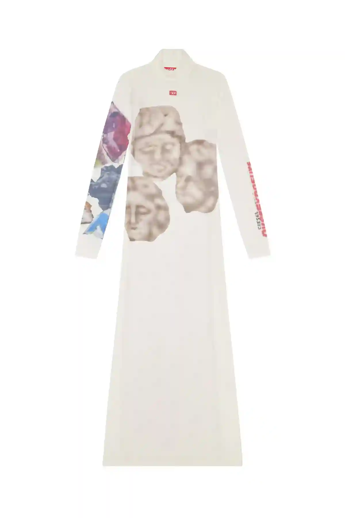White Long turtleneck dress with graphic prints