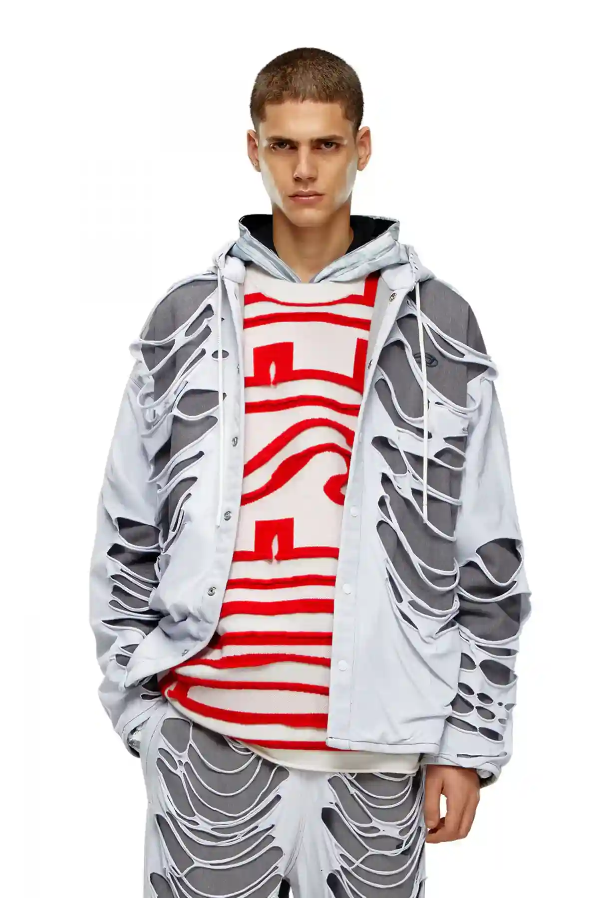 Grey and White Hybrid shirt in denim and jersey