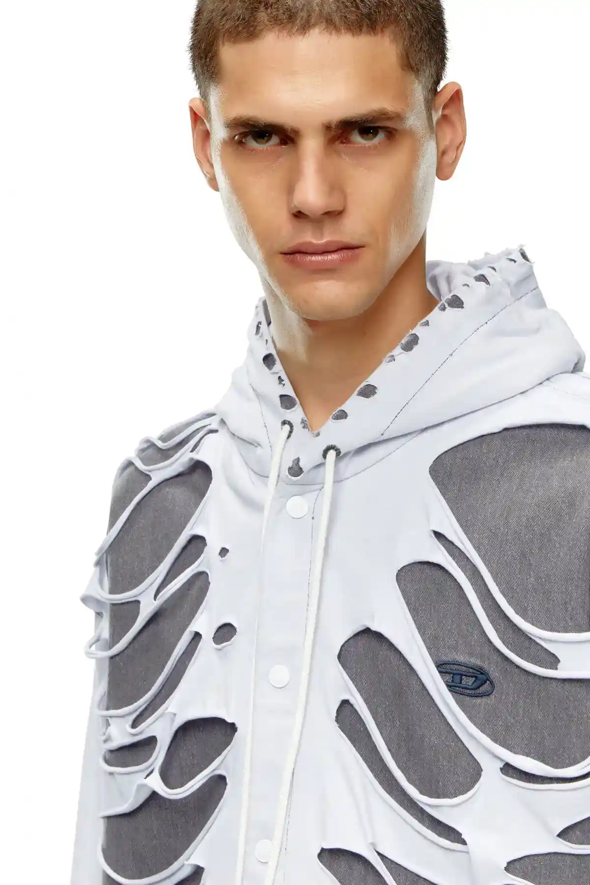 Grey and White Hybrid shirt in denim and jersey