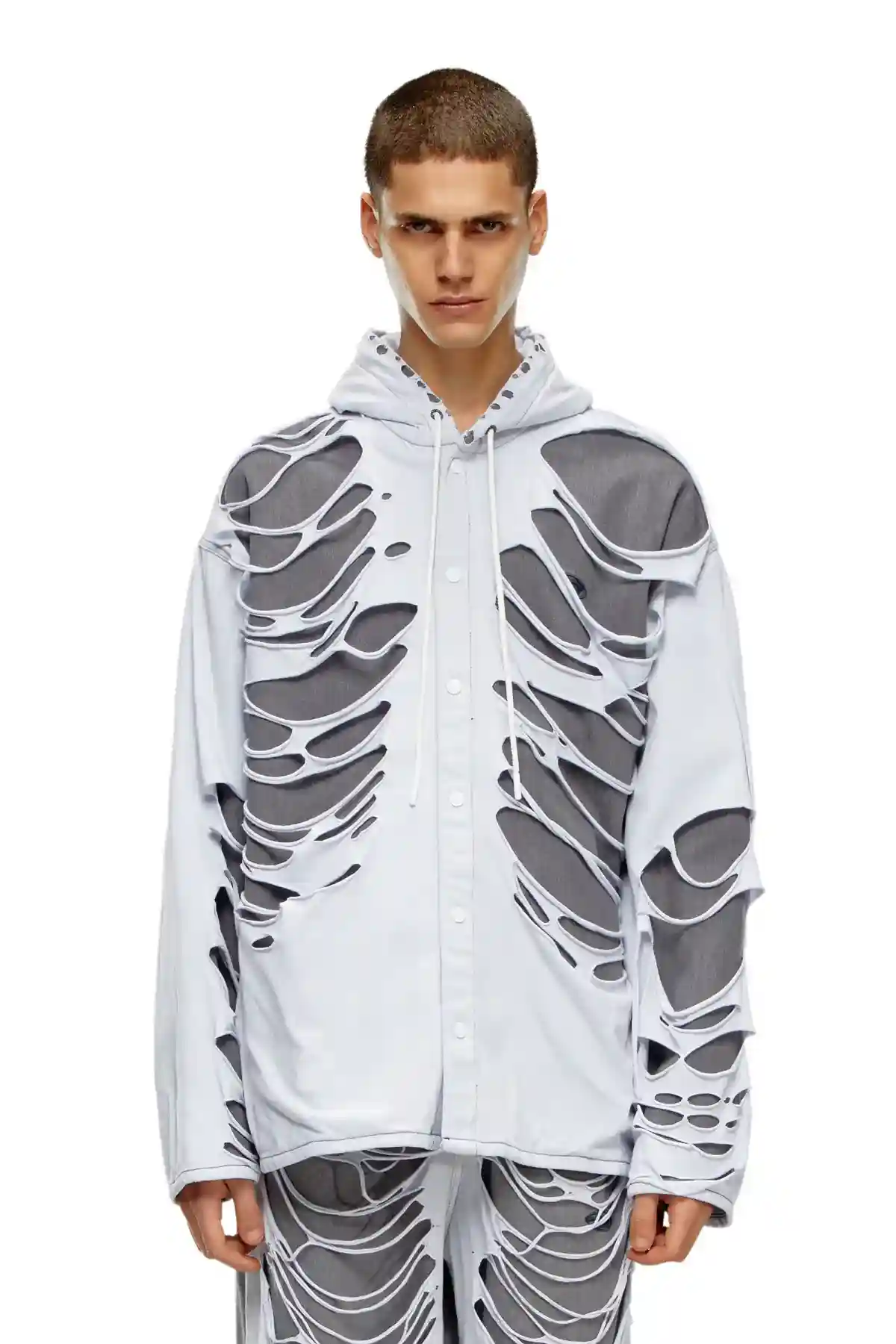 Grey and White Hybrid shirt in denim and jersey