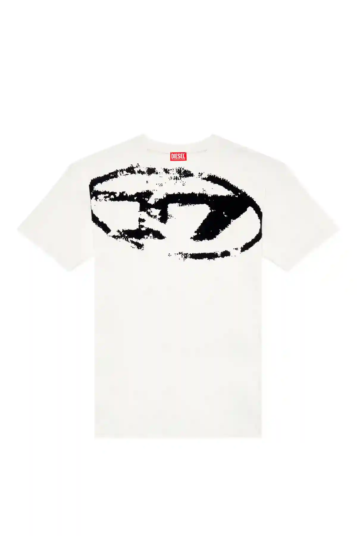 White T-shirt with distressed flocked logo