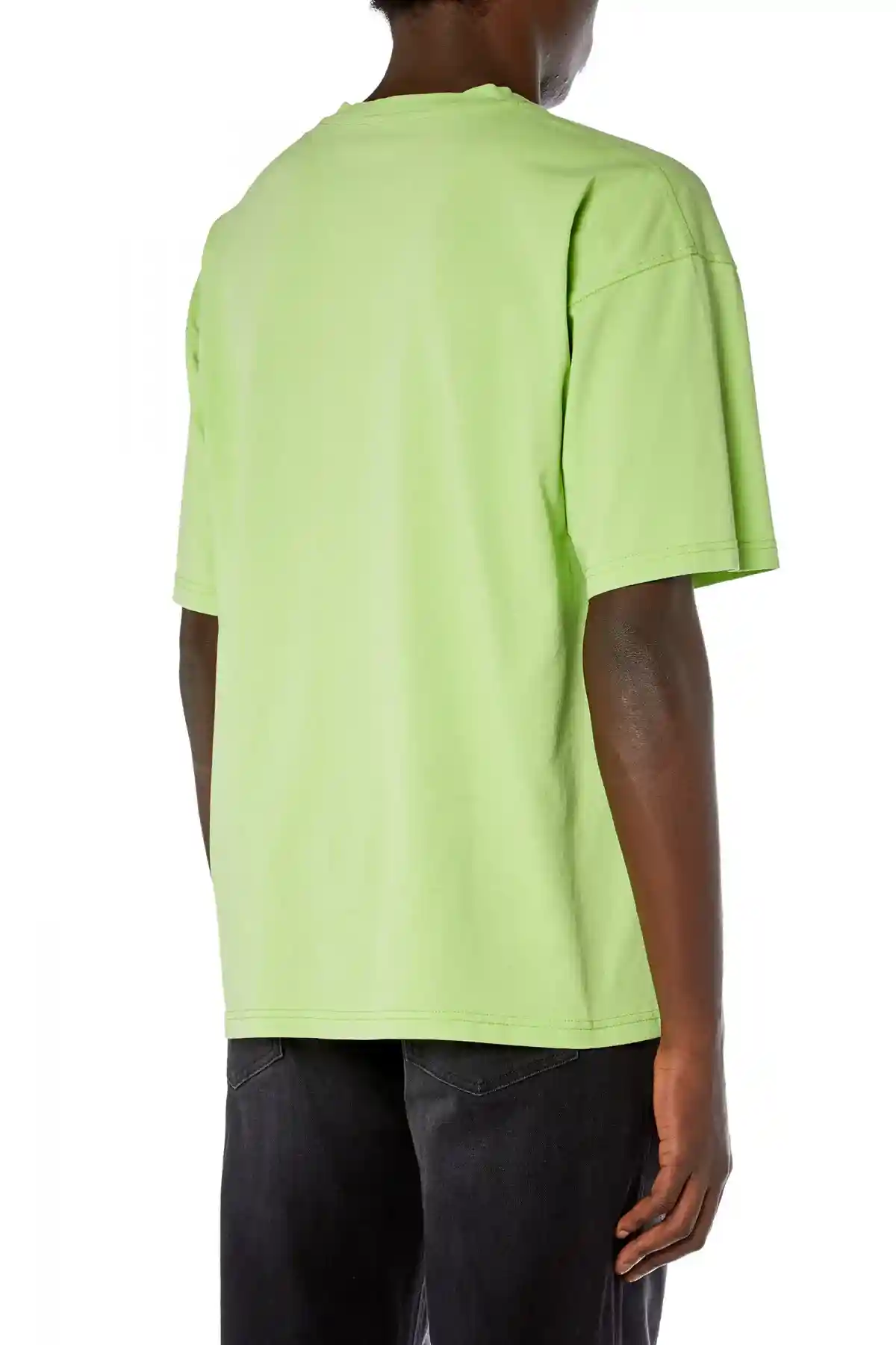 green T-shirt with distressed flocked logo