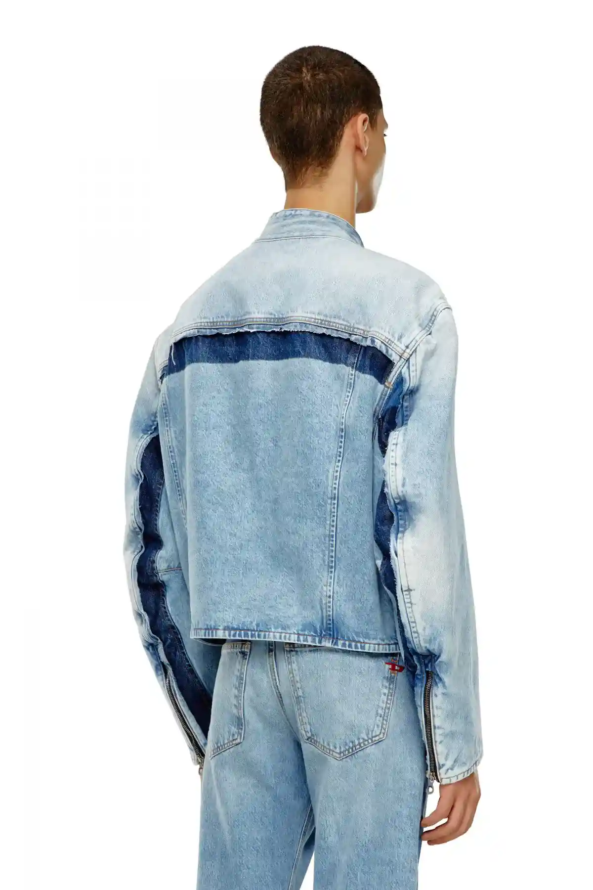 Light Blue Zipped jacket in two-tone denim