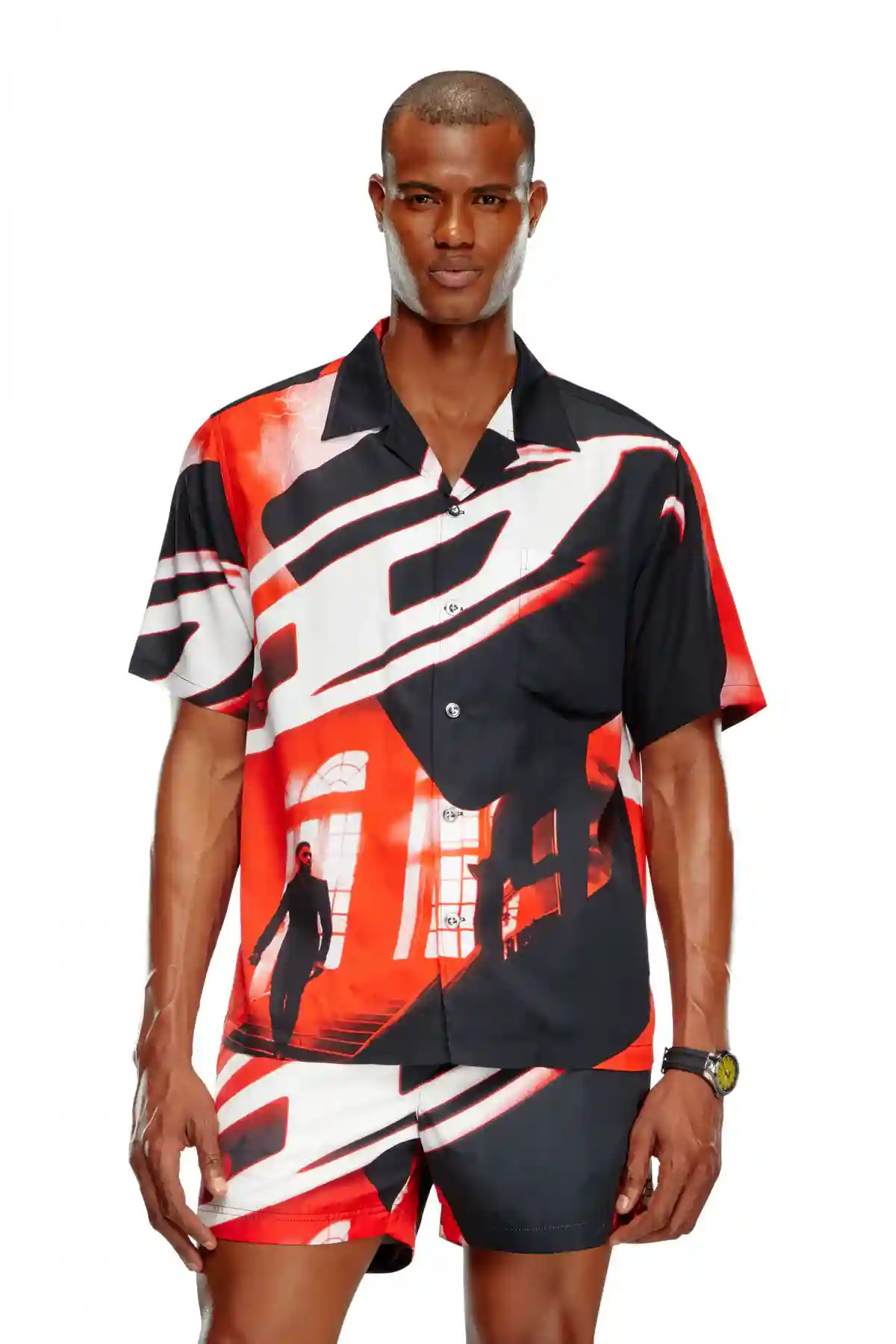 BLACK+WHITE+RED Beach shirt with Oval D poster print
