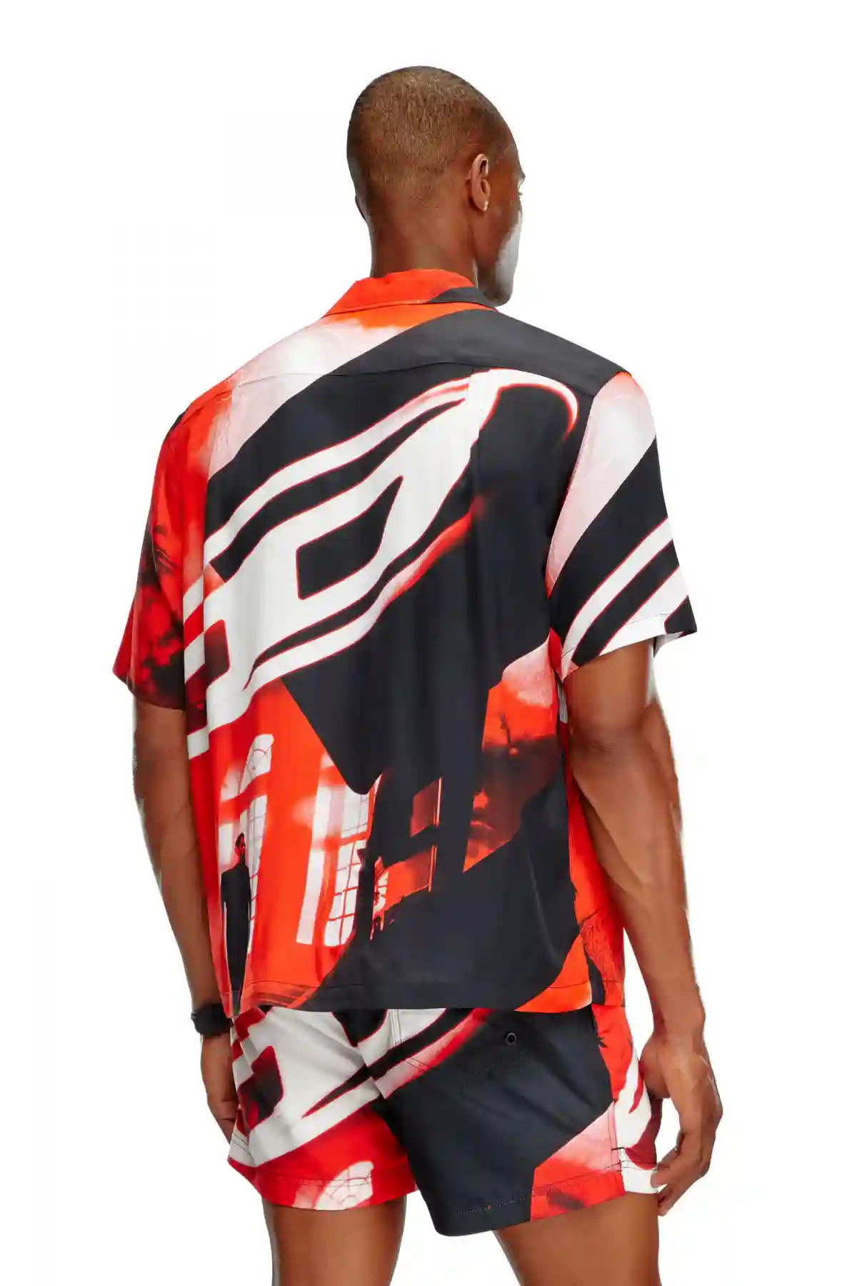 BLACK+WHITE+RED Beach shirt with Oval D poster print