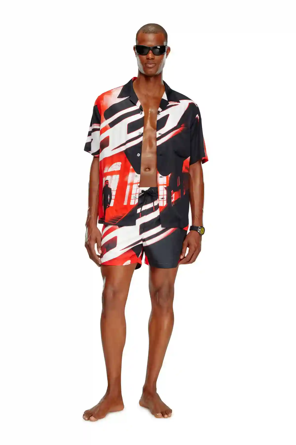 BLACK+WHITE+RED Beach shirt with Oval D poster print