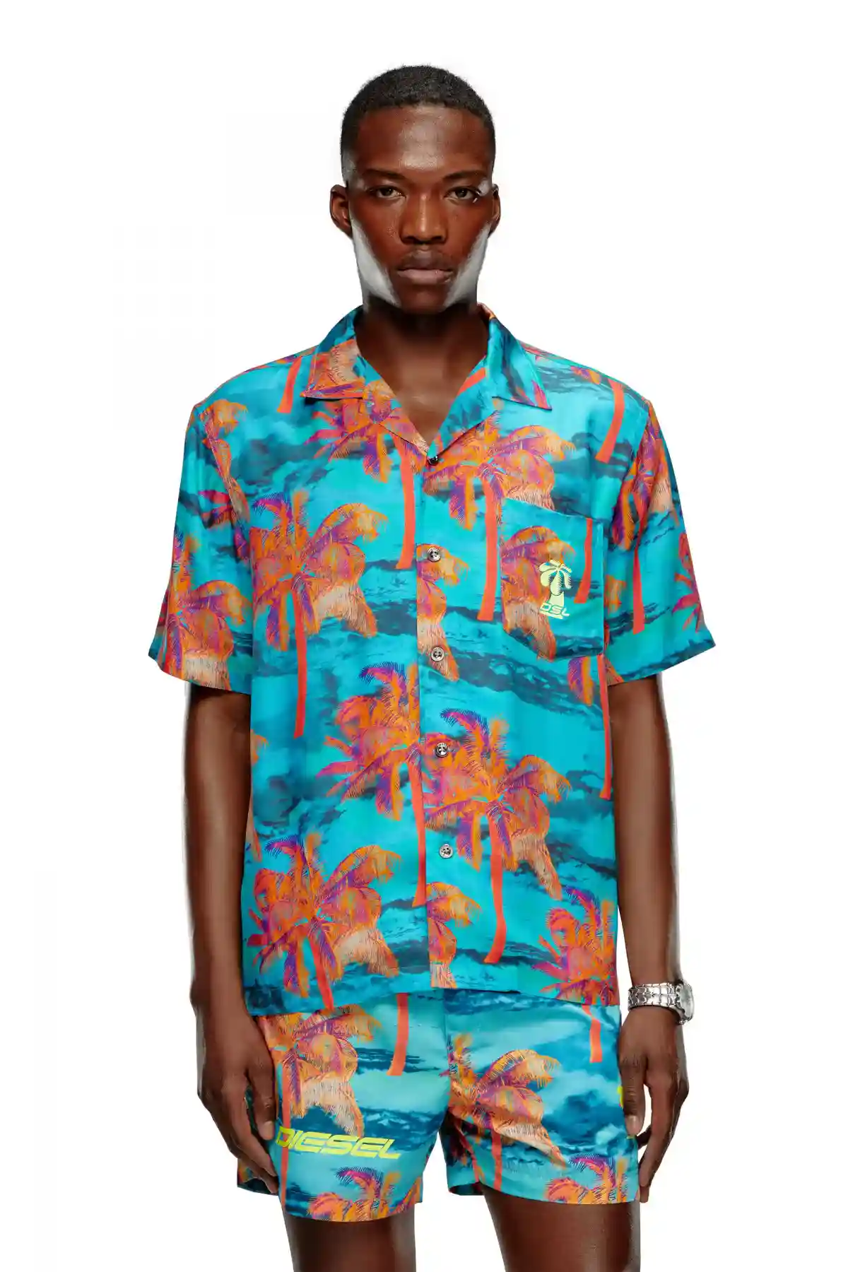 Blue Beach shirt with palm trees print