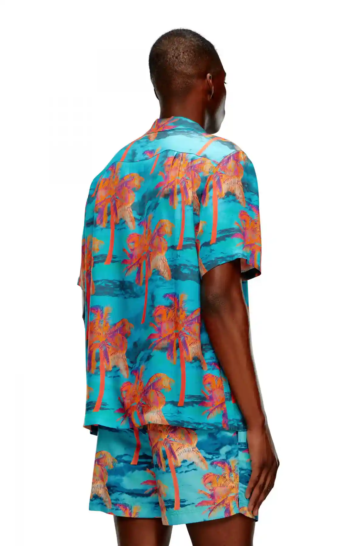 Blue Beach shirt with palm trees print