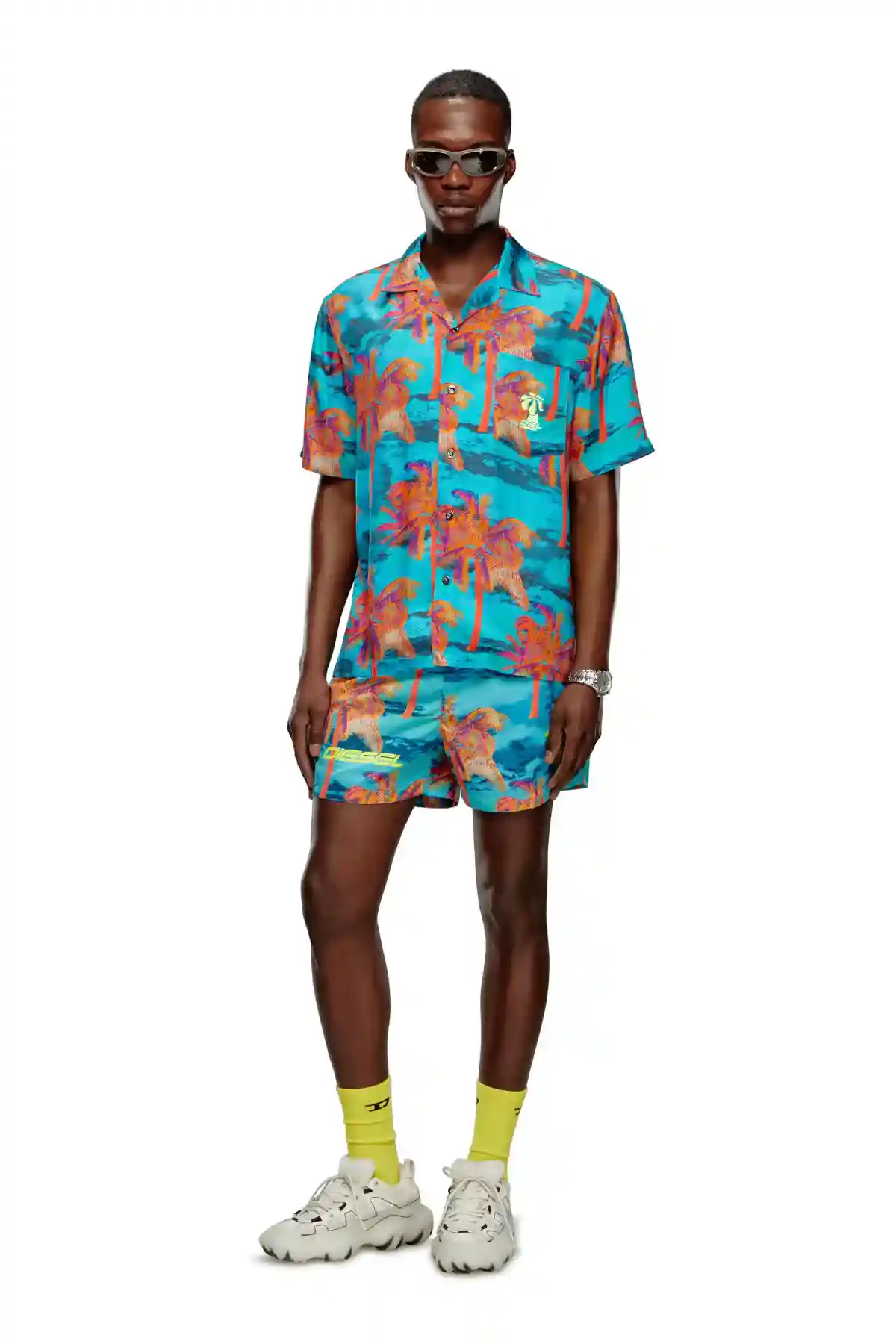 Blue Beach shirt with palm trees print