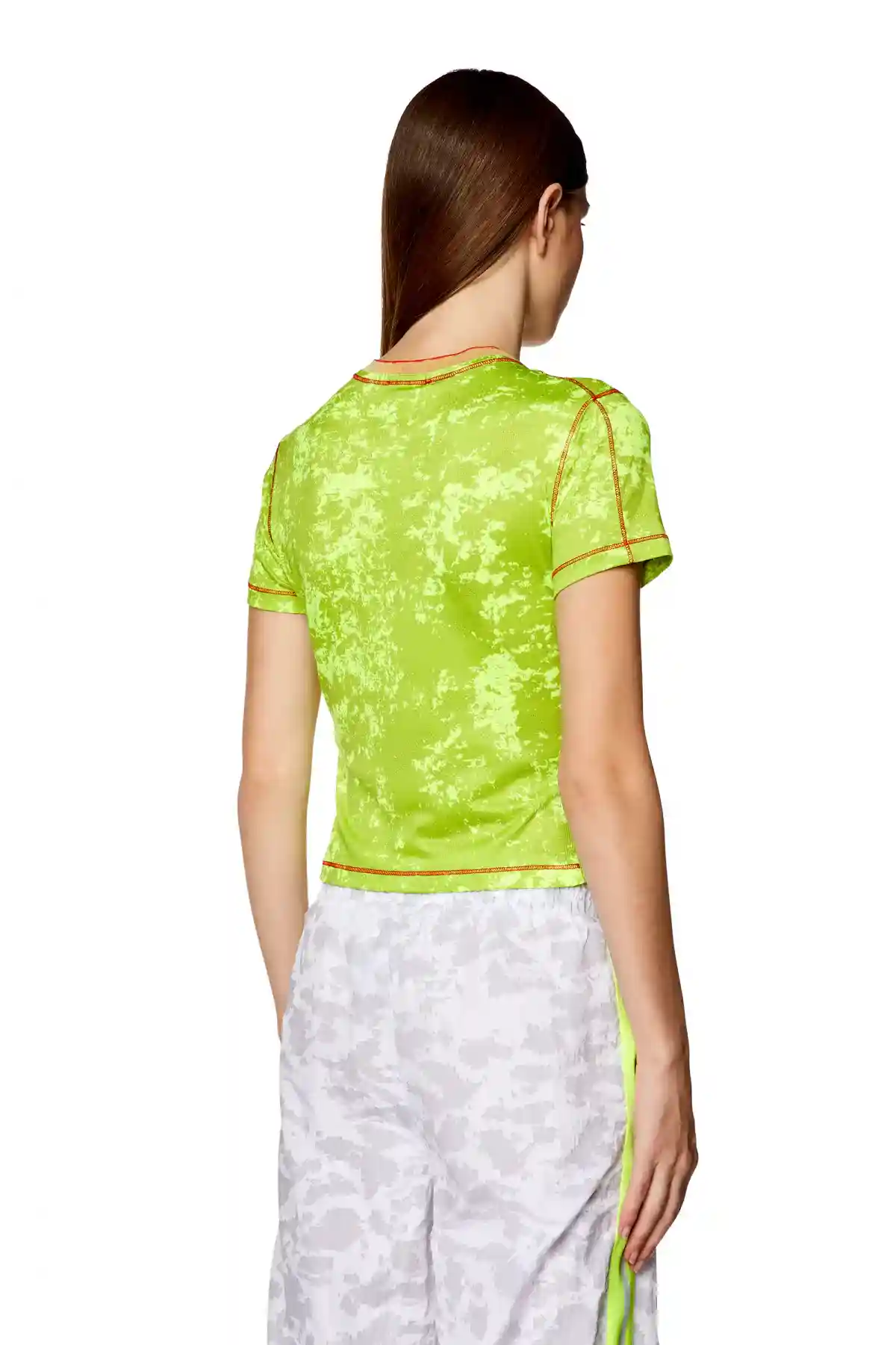 Green Fluo Cropped T-shirt with cloudy print