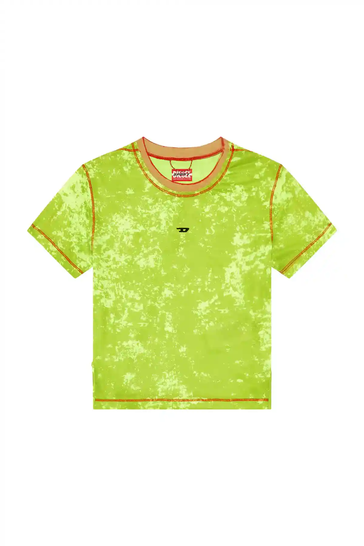 Green Fluo Cropped T-shirt with cloudy print