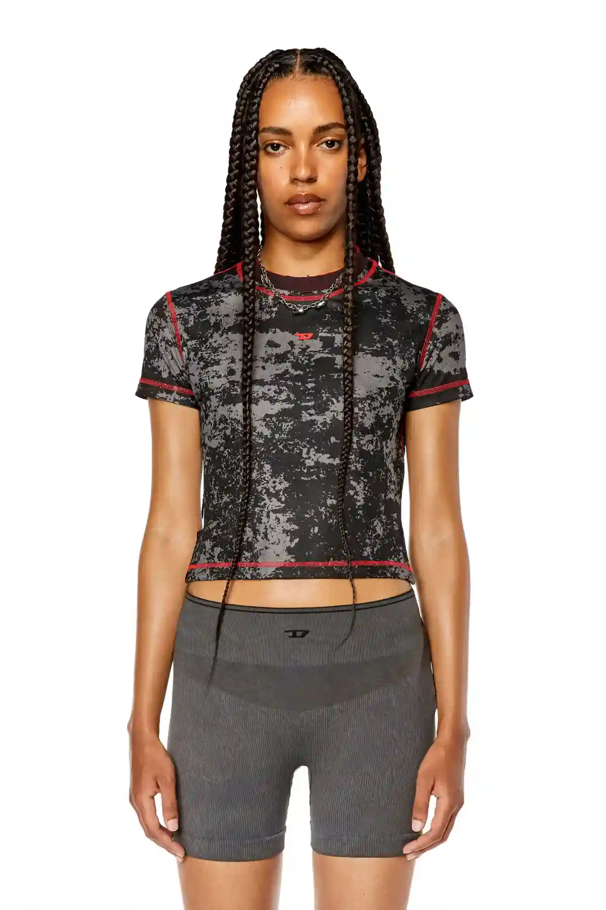 Black Cropped T-shirt with cloudy print