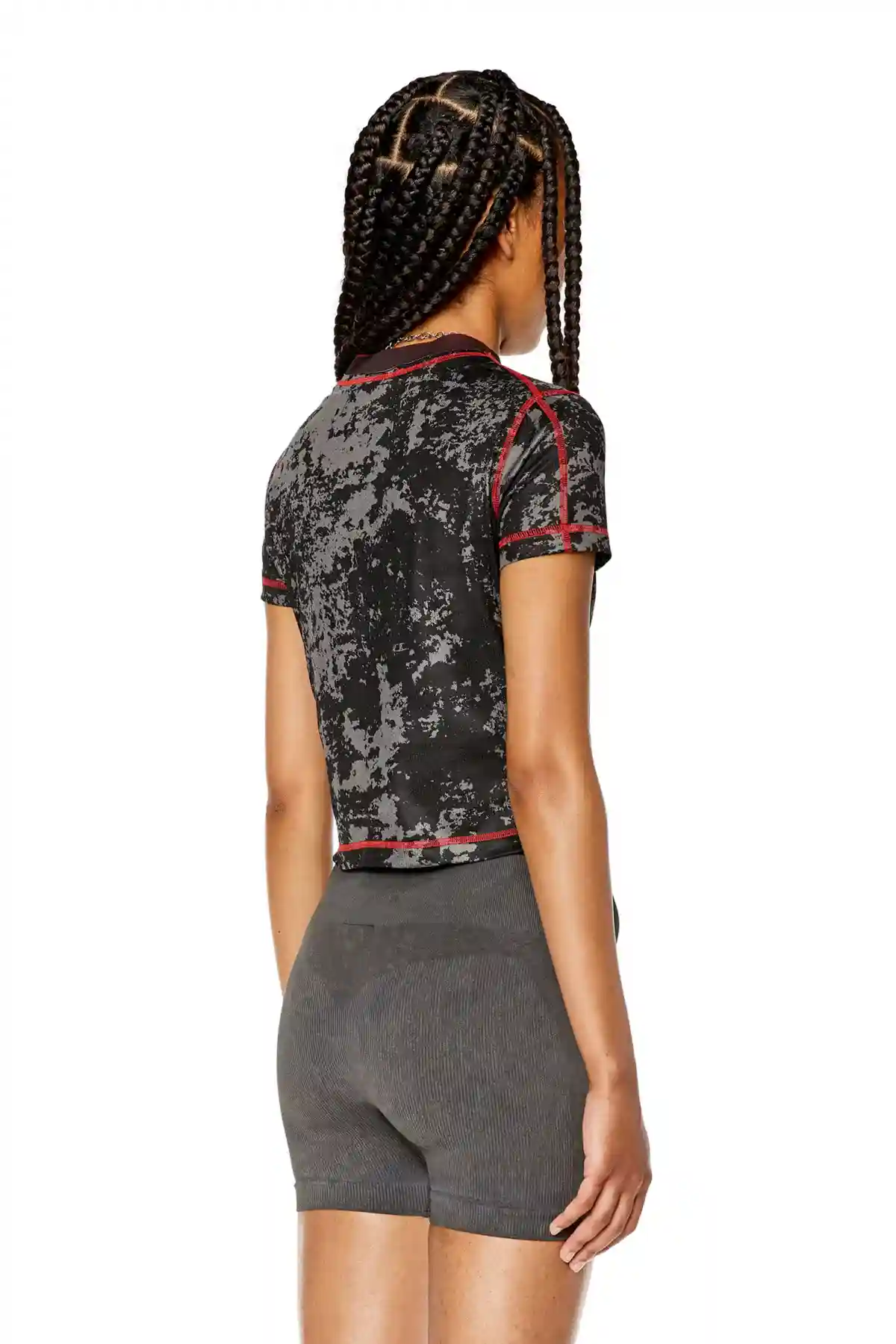 Black Cropped T-shirt with cloudy print