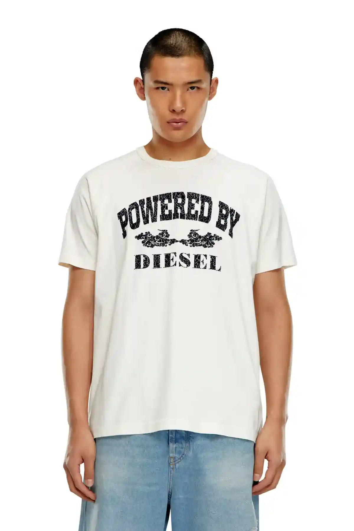 White T-shirt with flocked slogan print