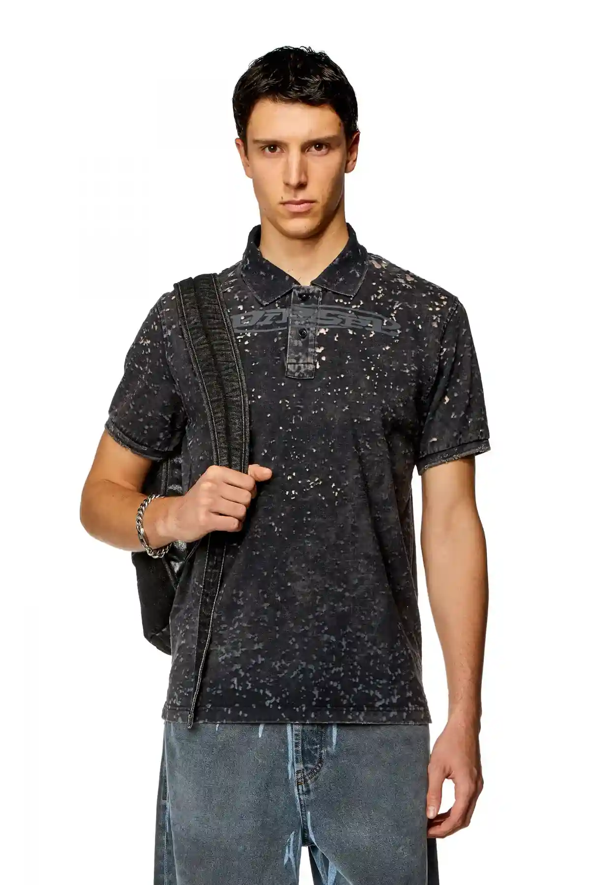 Blue Polo shirt in burn-out jersey