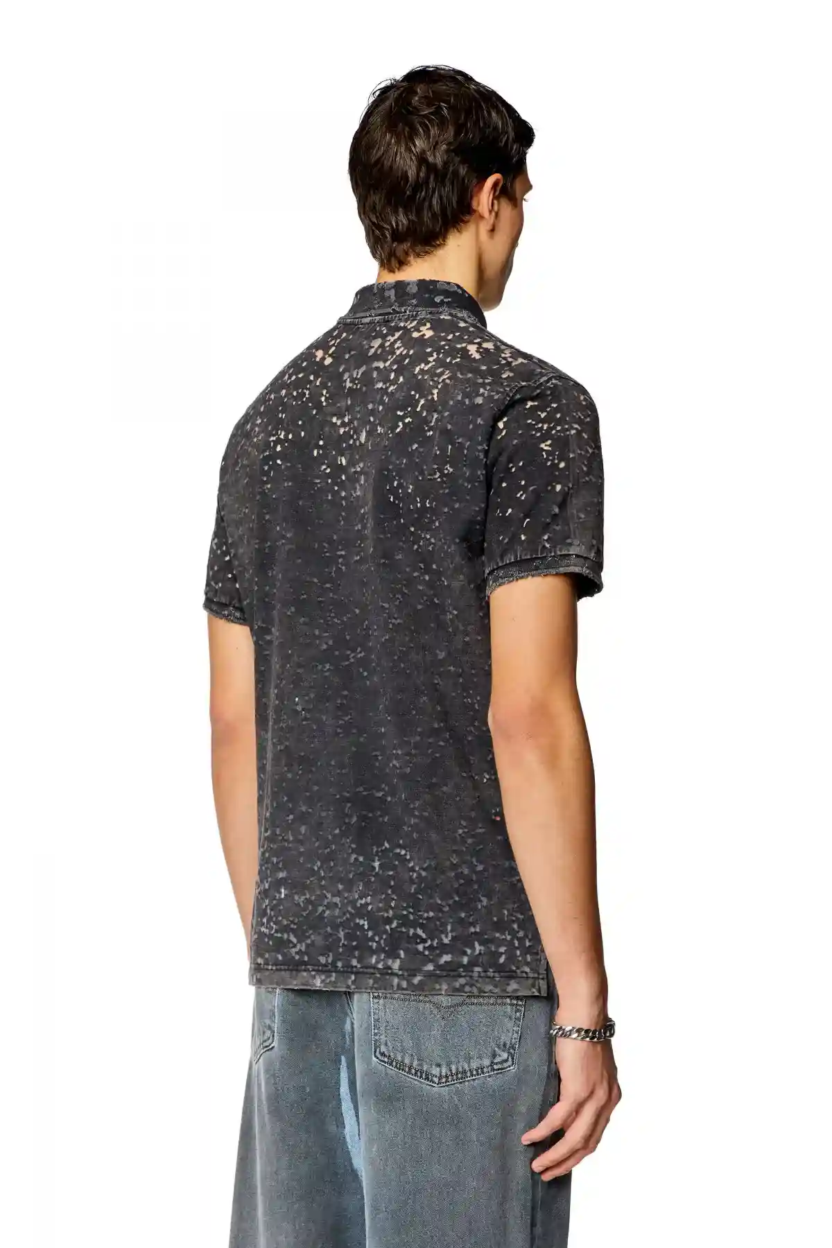 Blue Polo shirt in burn-out jersey