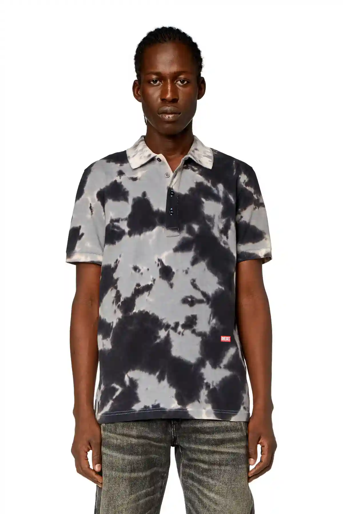 Black Tie-dyed jersey polo shirt