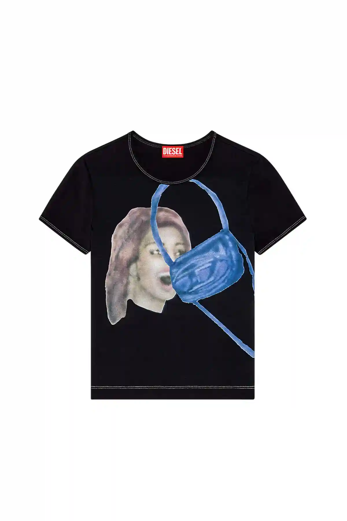 Black T-shirt with faded 1DR bag print