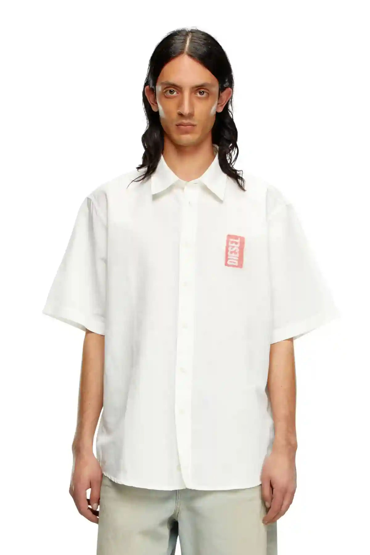 White Printed linen-blend short-sleeve shirt