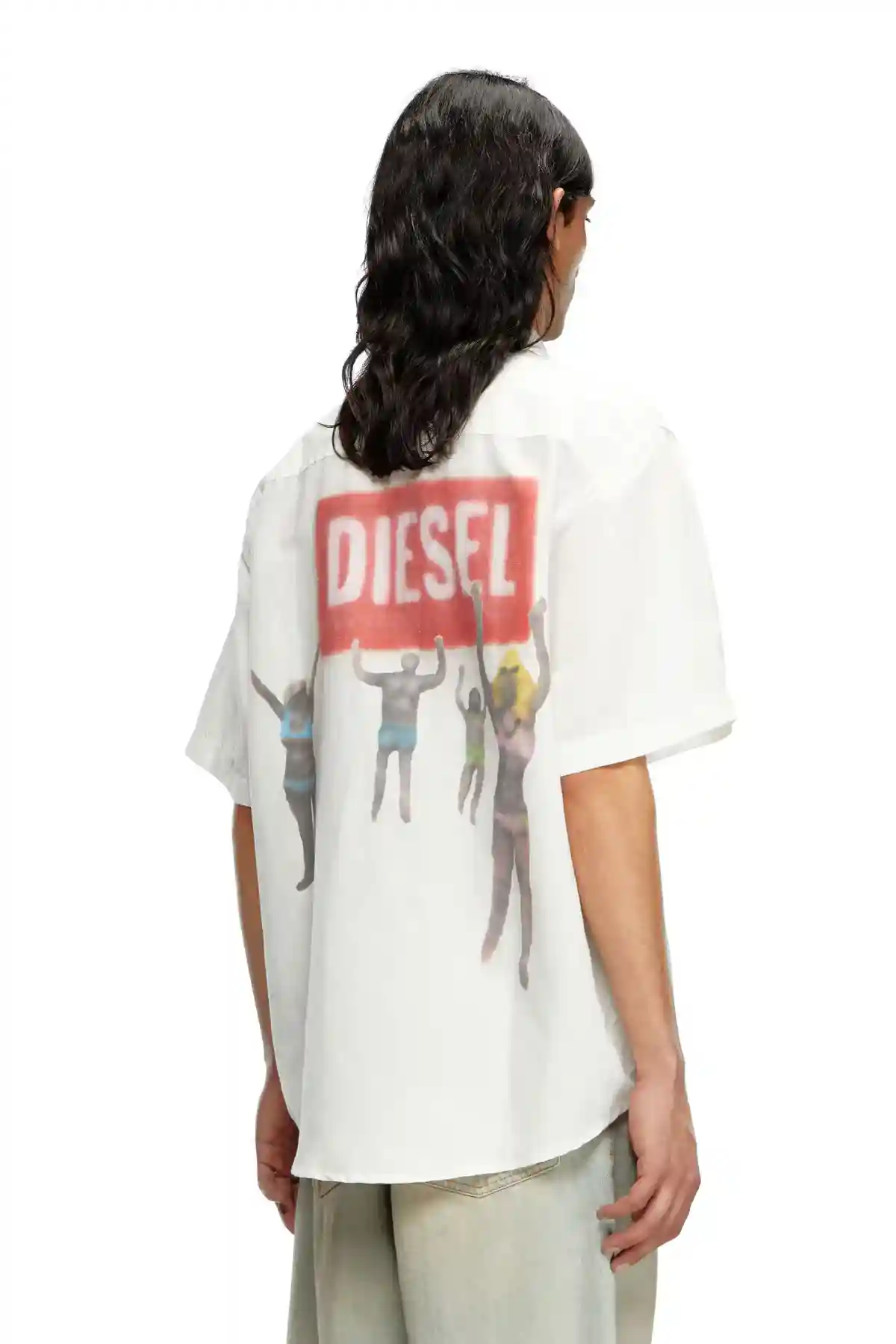 White Printed linen-blend short-sleeve shirt