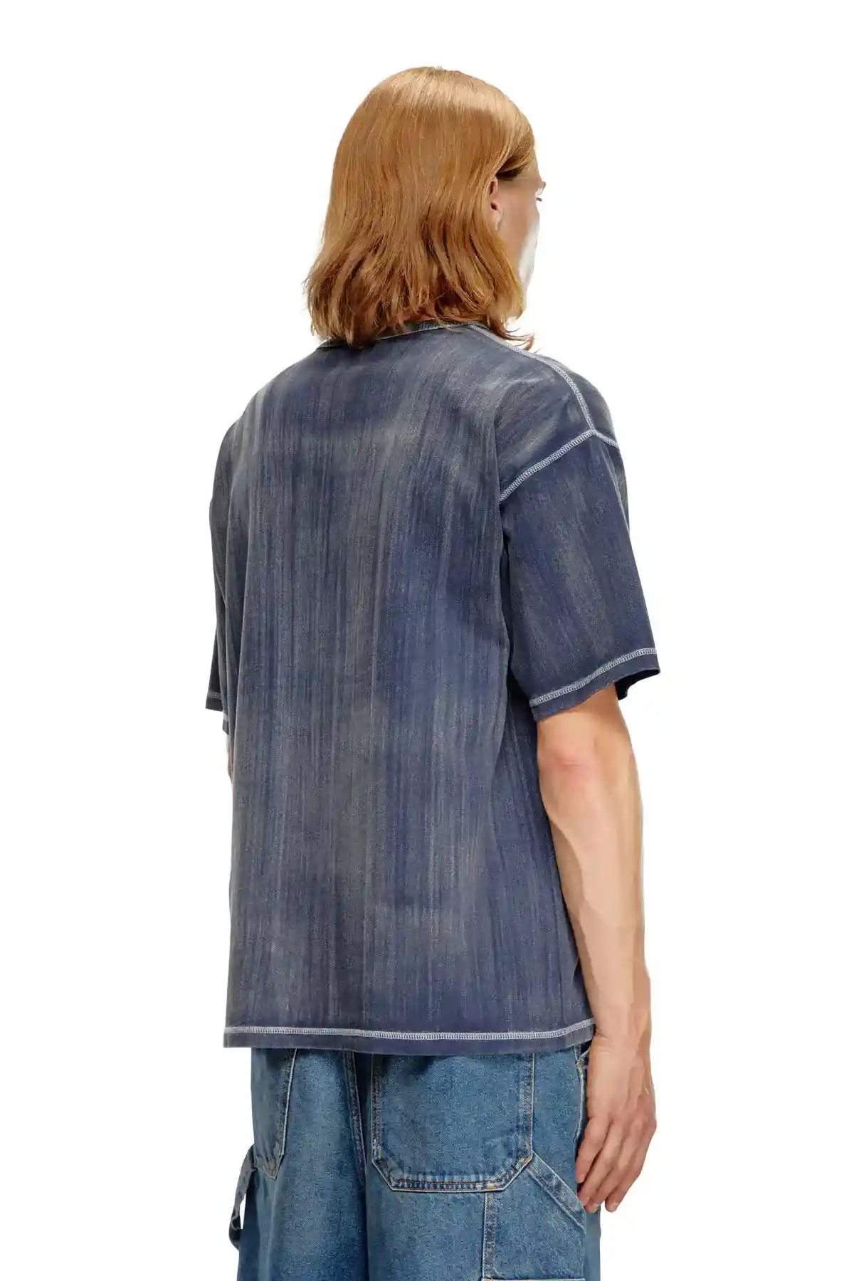 blue Treated T-shirt with flocked logo