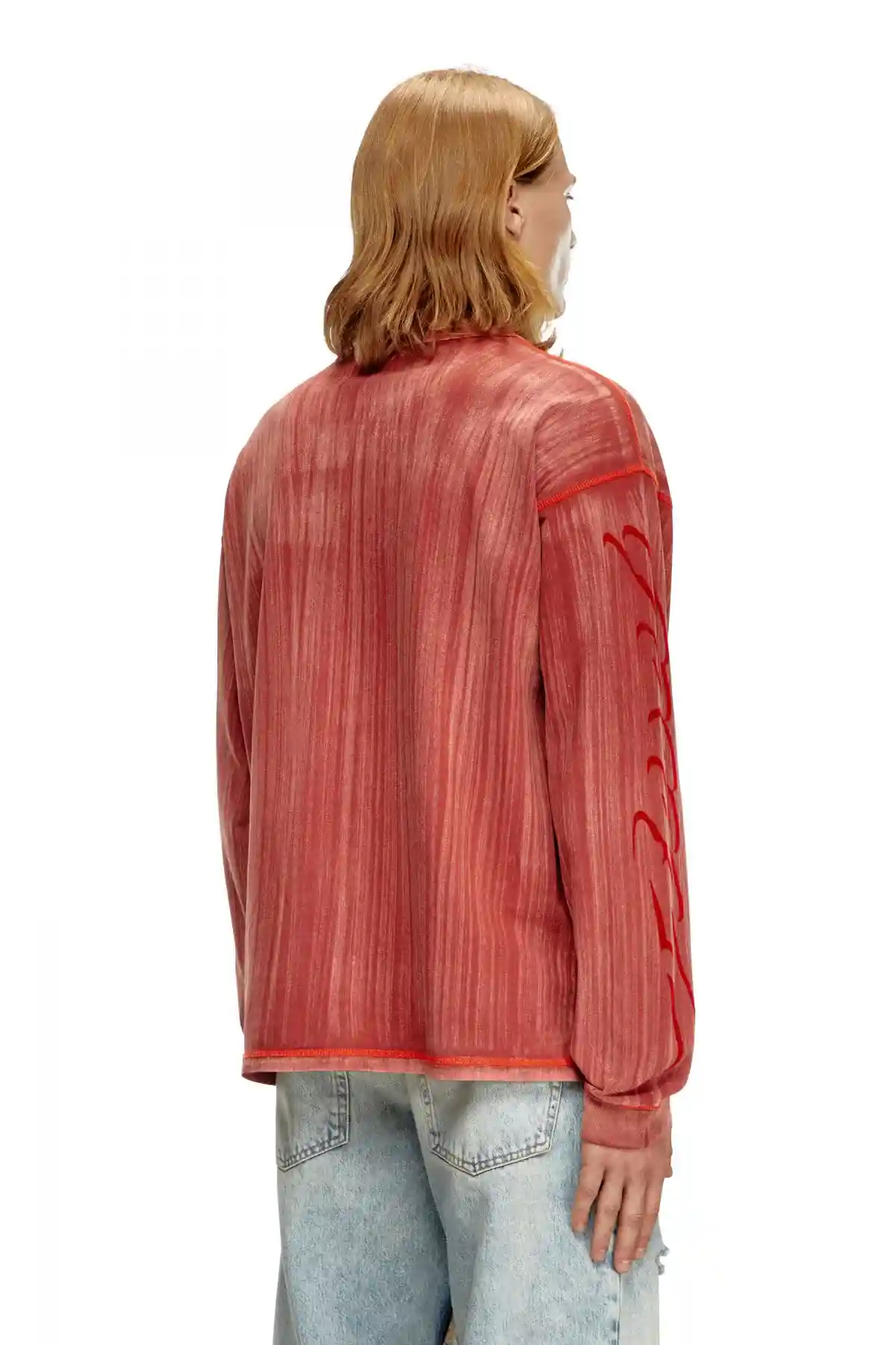 Red Long-sleeve T-shirt with brushstroke fading