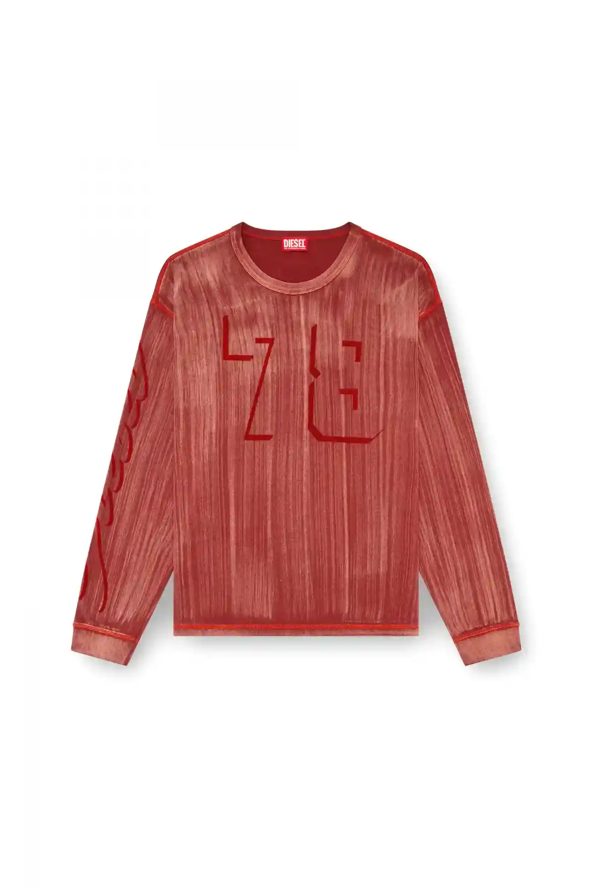 Red Long-sleeve T-shirt with brushstroke fading