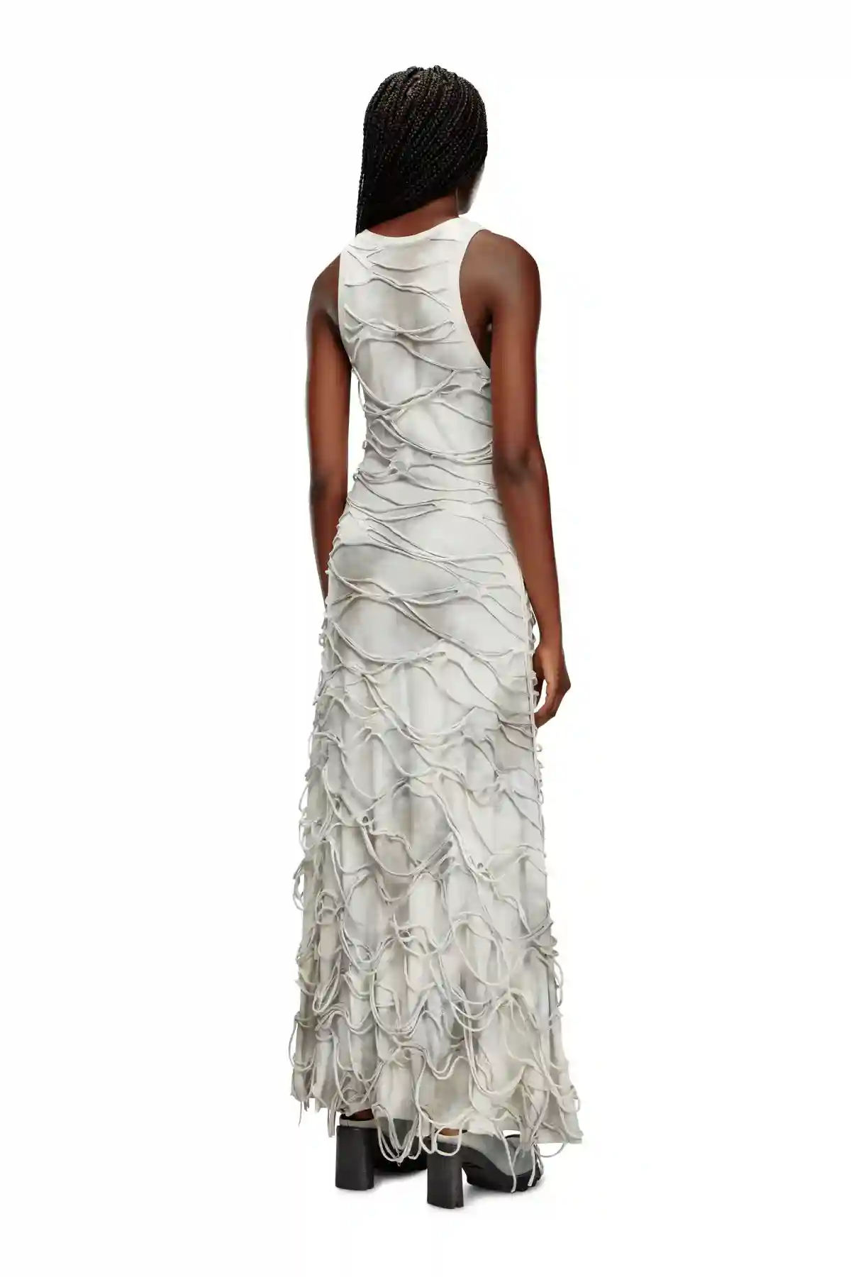 Grey Long tank dress with floating strands