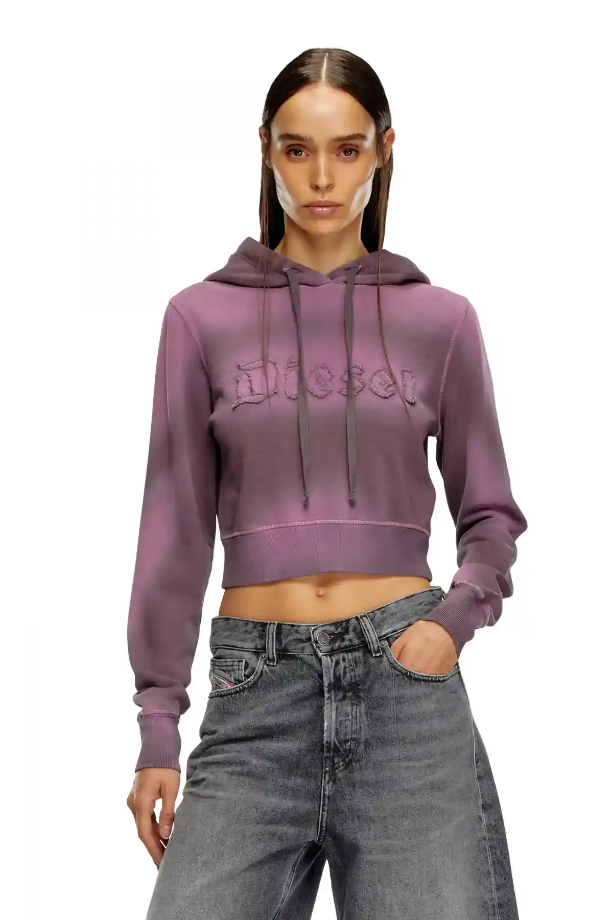 Violet Overdyed hoodie with frayed logo