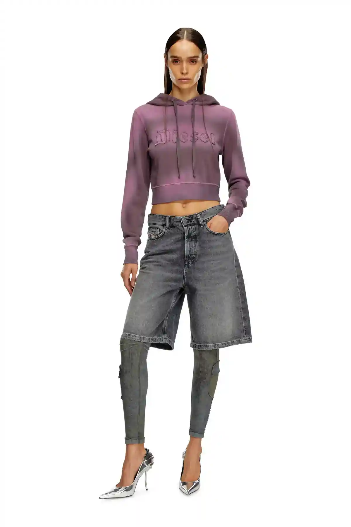 Violet Overdyed hoodie with frayed logo