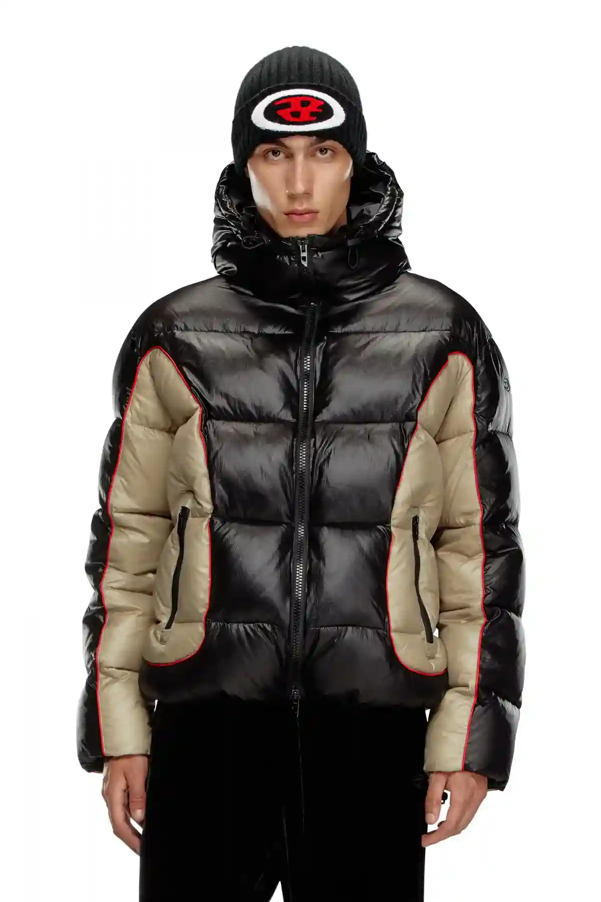 Multicolor Hooded puffer jacket in shiny ripstop