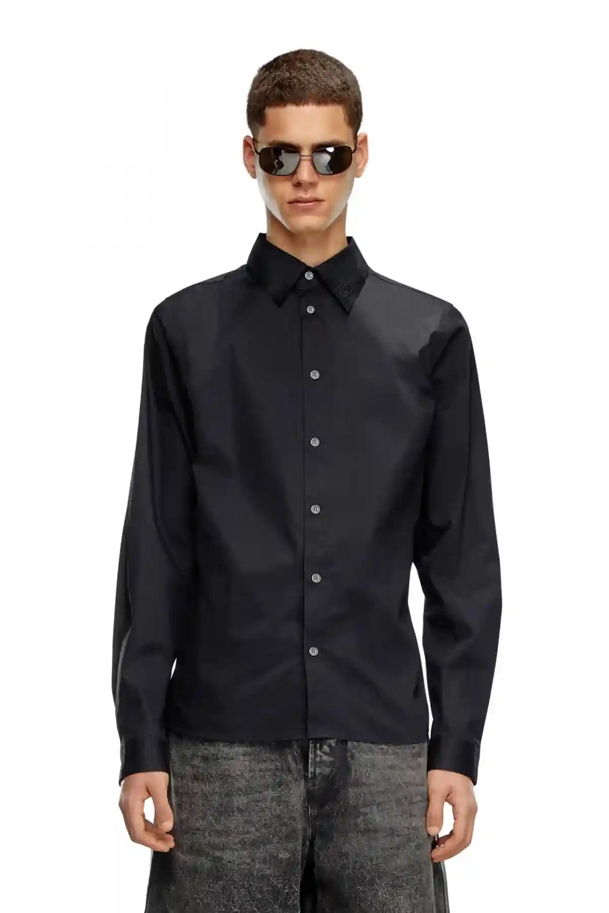 Black Formal shirt with logo-embroidered collar