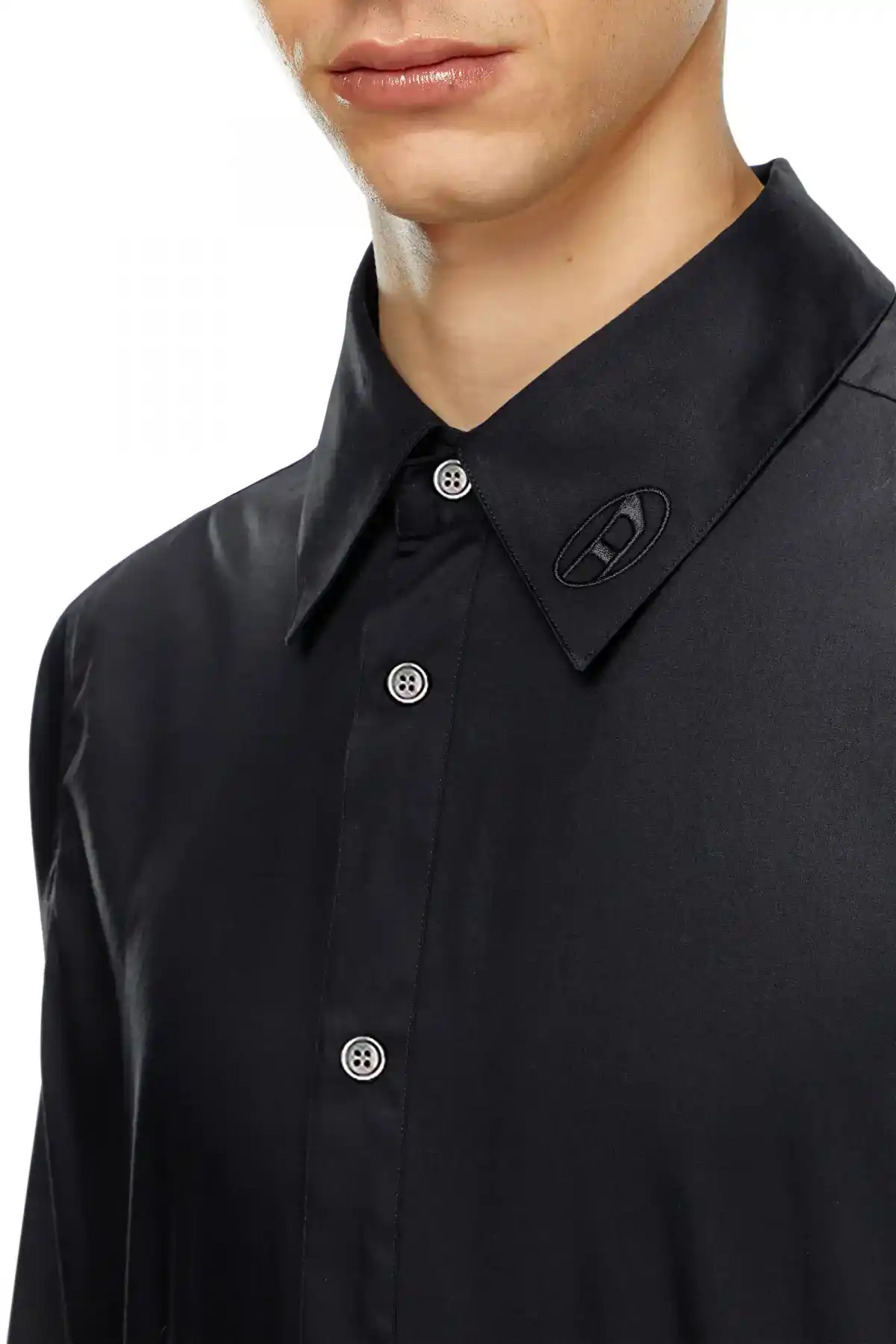 Black Formal shirt with logo-embroidered collar