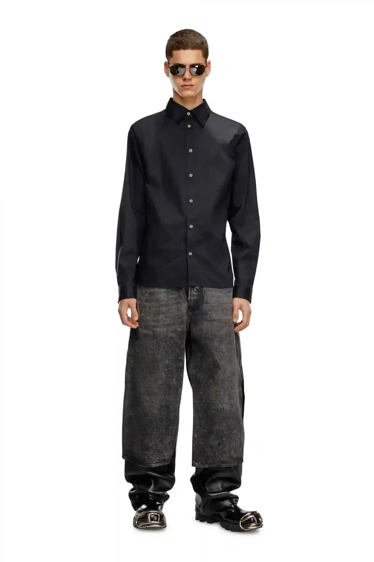 Black Formal shirt with logo-embroidered collar
