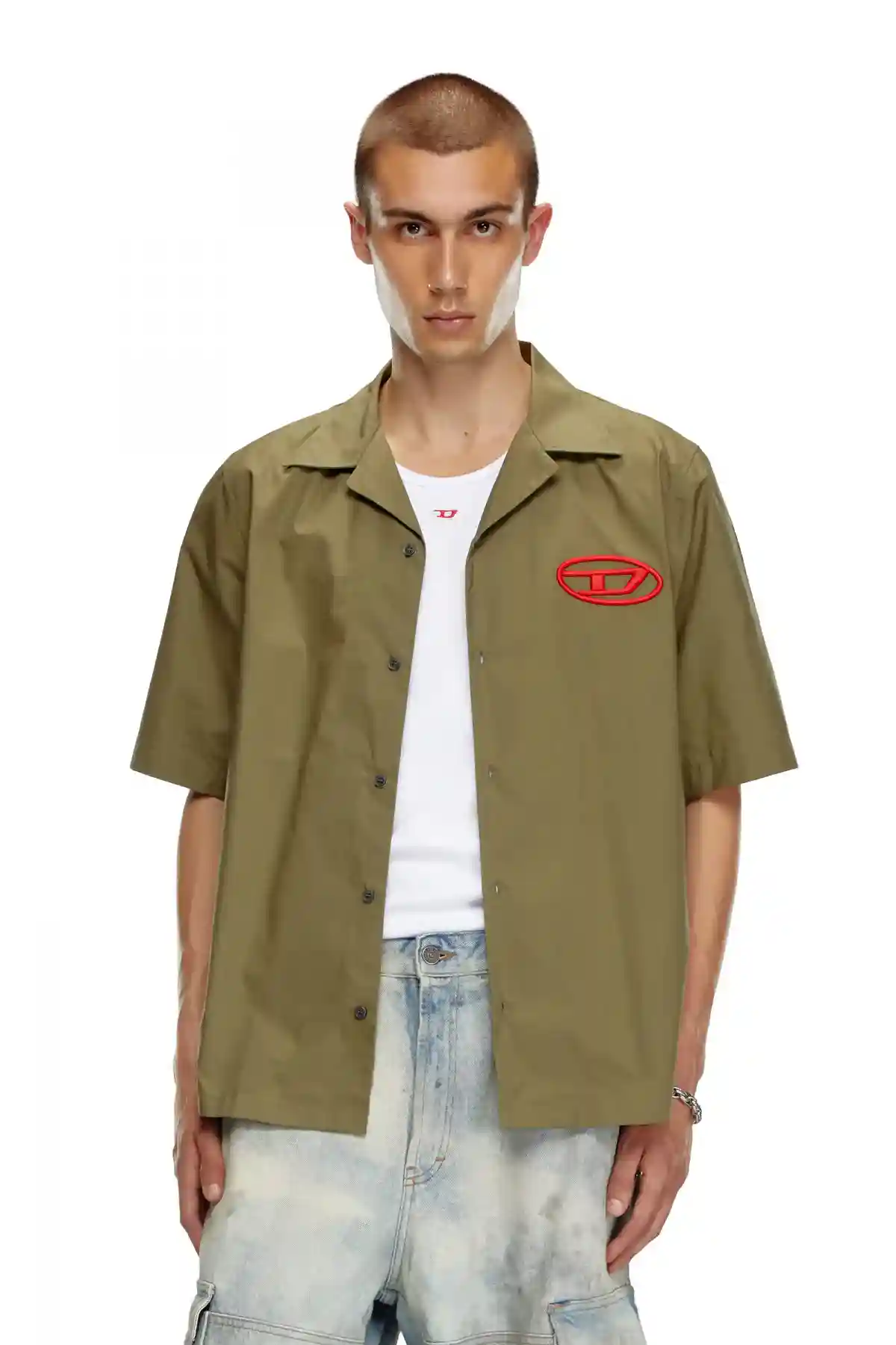Green Bowling shirt with logo embroidery