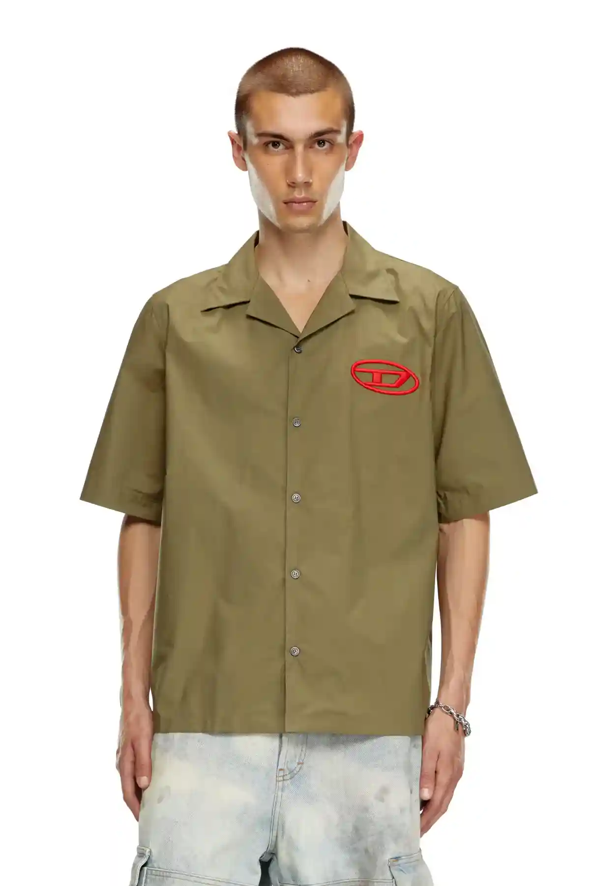 Green Bowling shirt with logo embroidery
