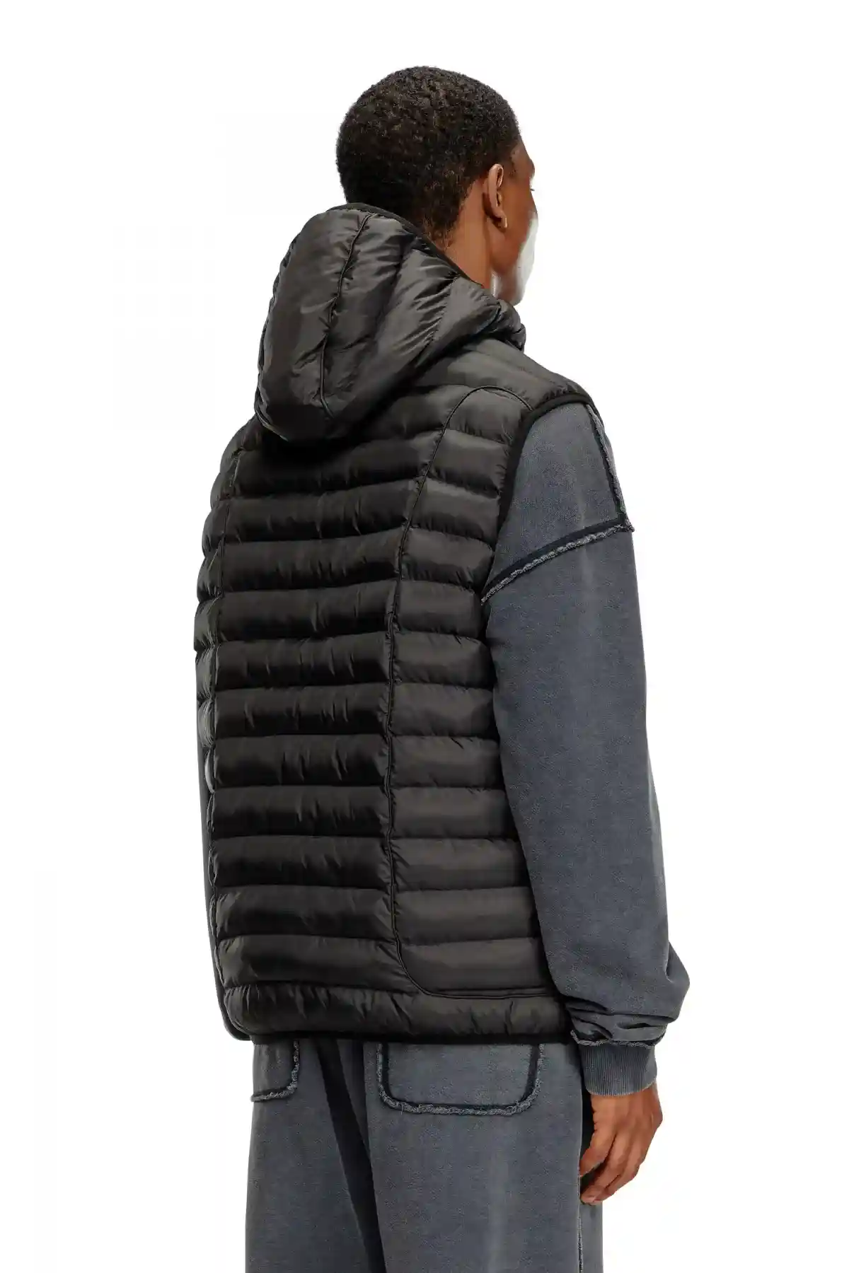 Black Hooded puffer vest in light nylon