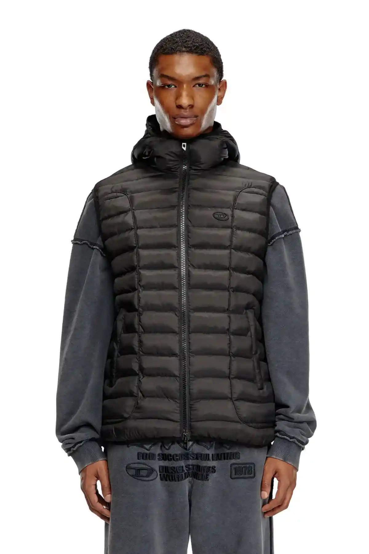 Black Hooded puffer vest in light nylon