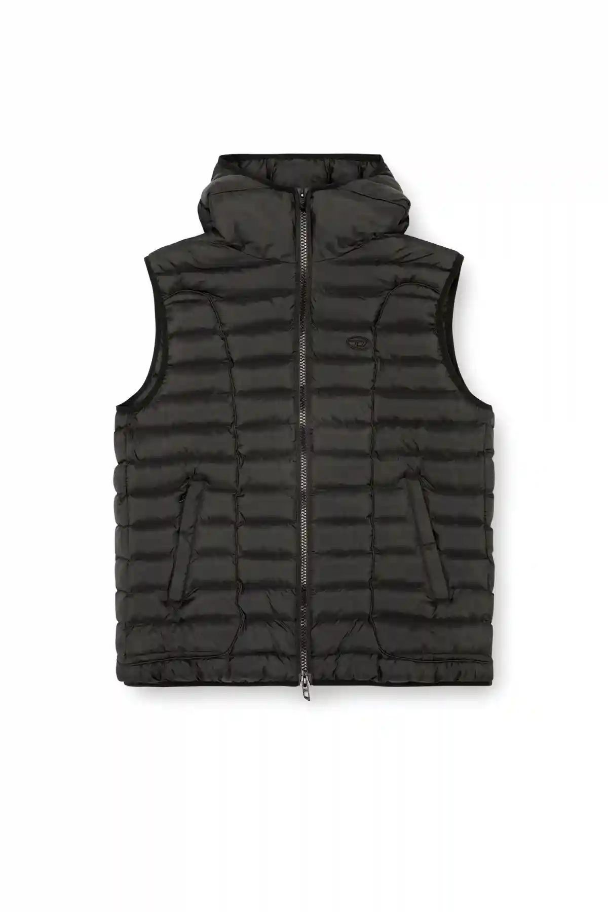 Black Hooded puffer vest in light nylon