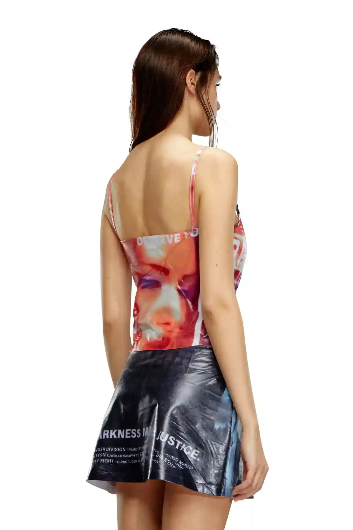 Black Shiny camisole with Diesel film print