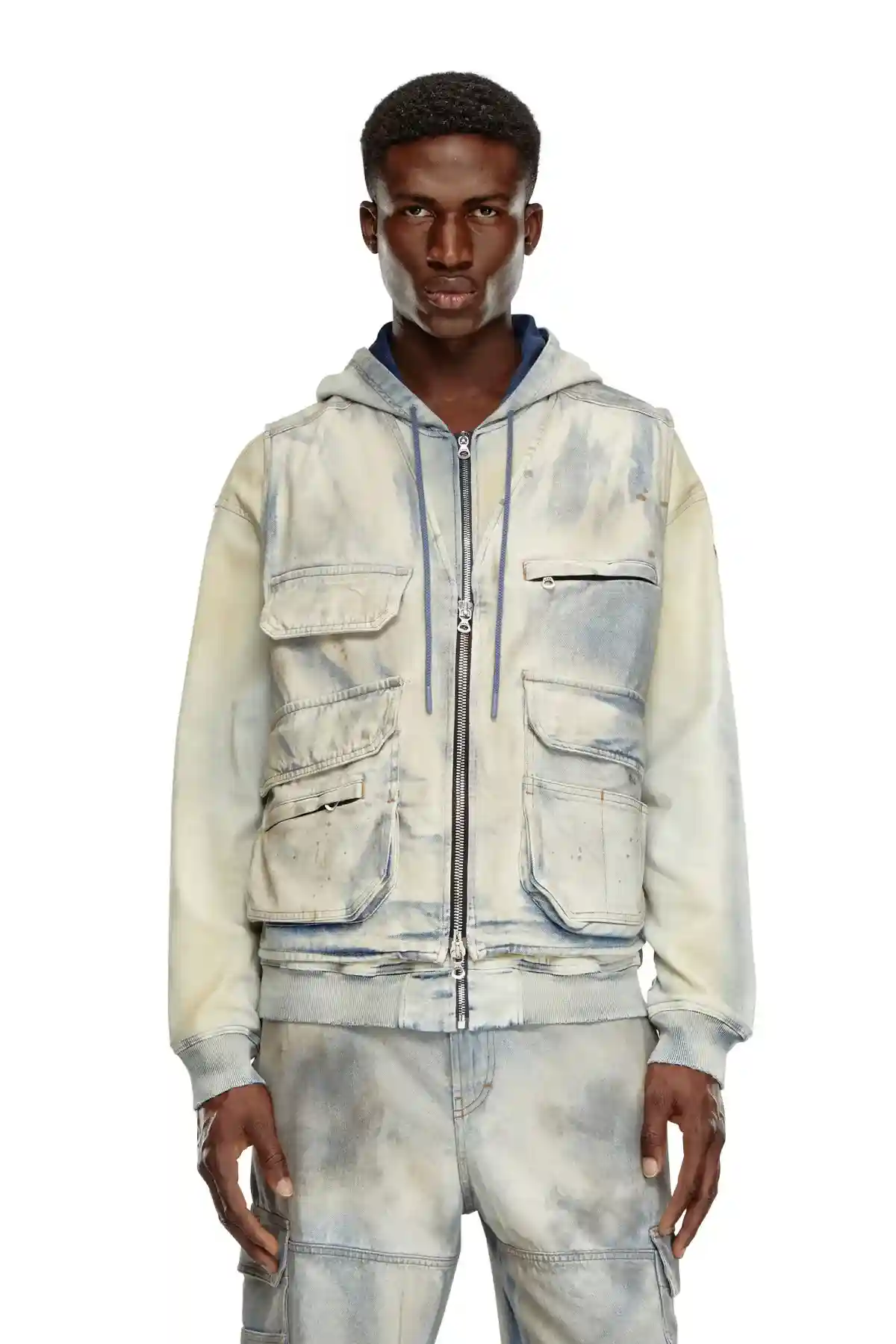 Multi Sleeveless jacket in solarised denim