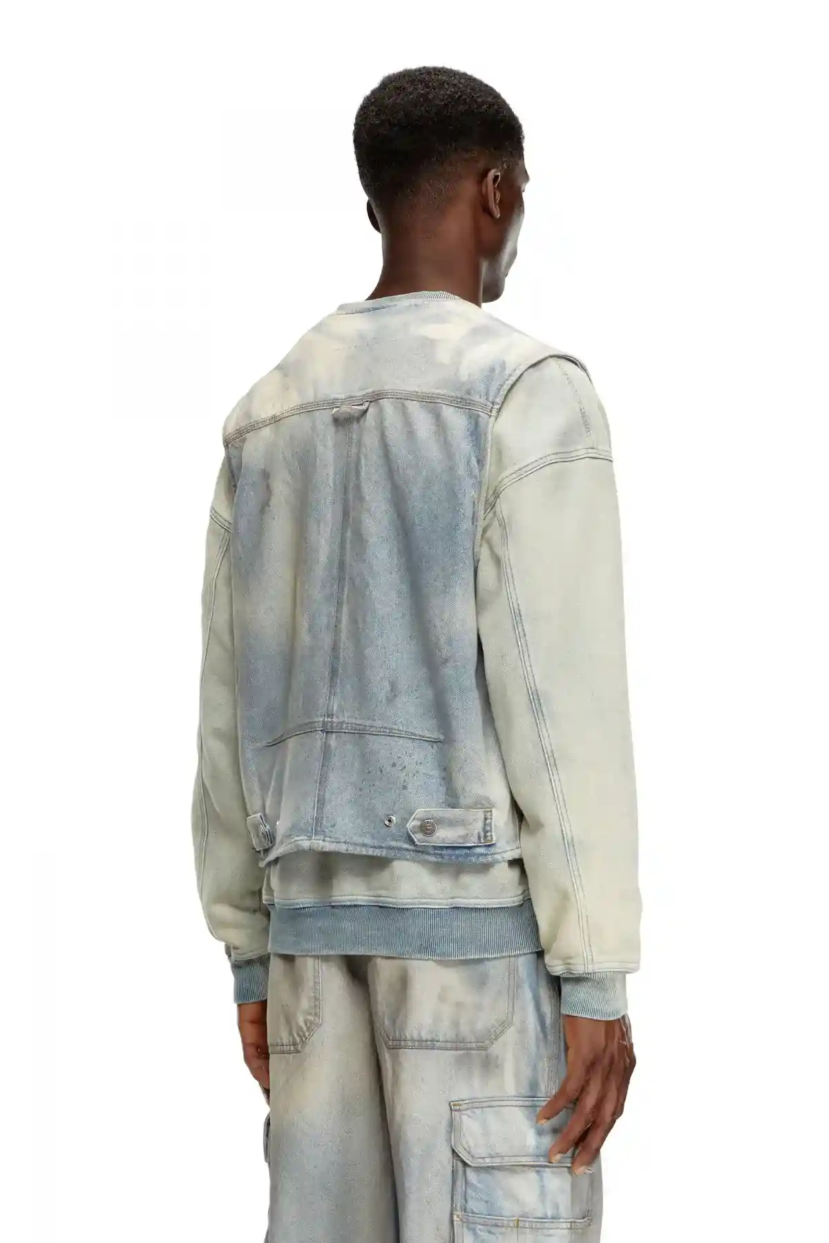 Multi Sleeveless jacket in solarised denim